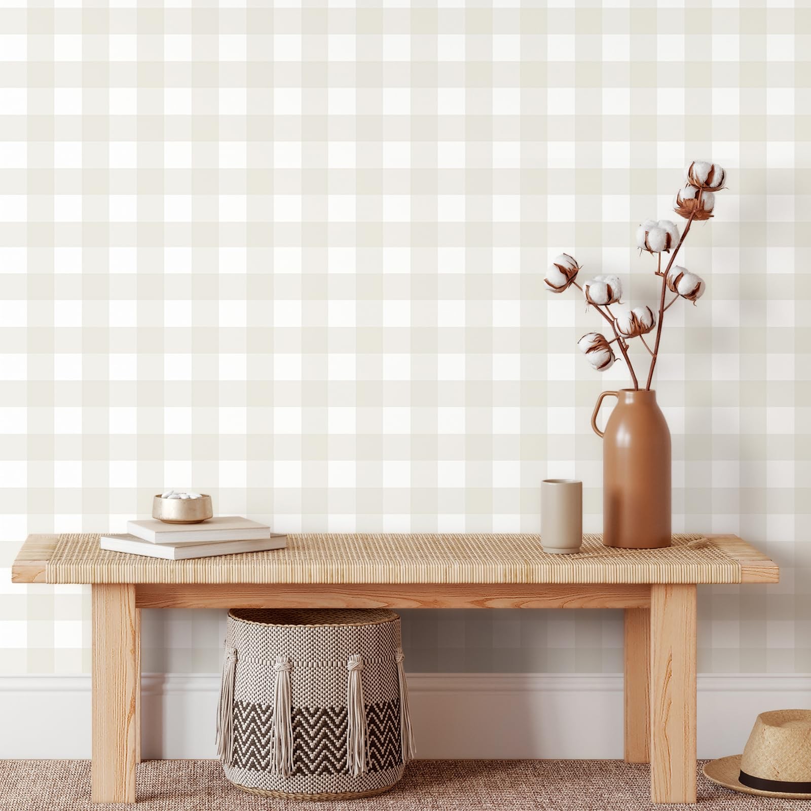 Cohoo Home Plaid Peel and Stick Wallpaper Boho 17.3″×78.7″, Neutral