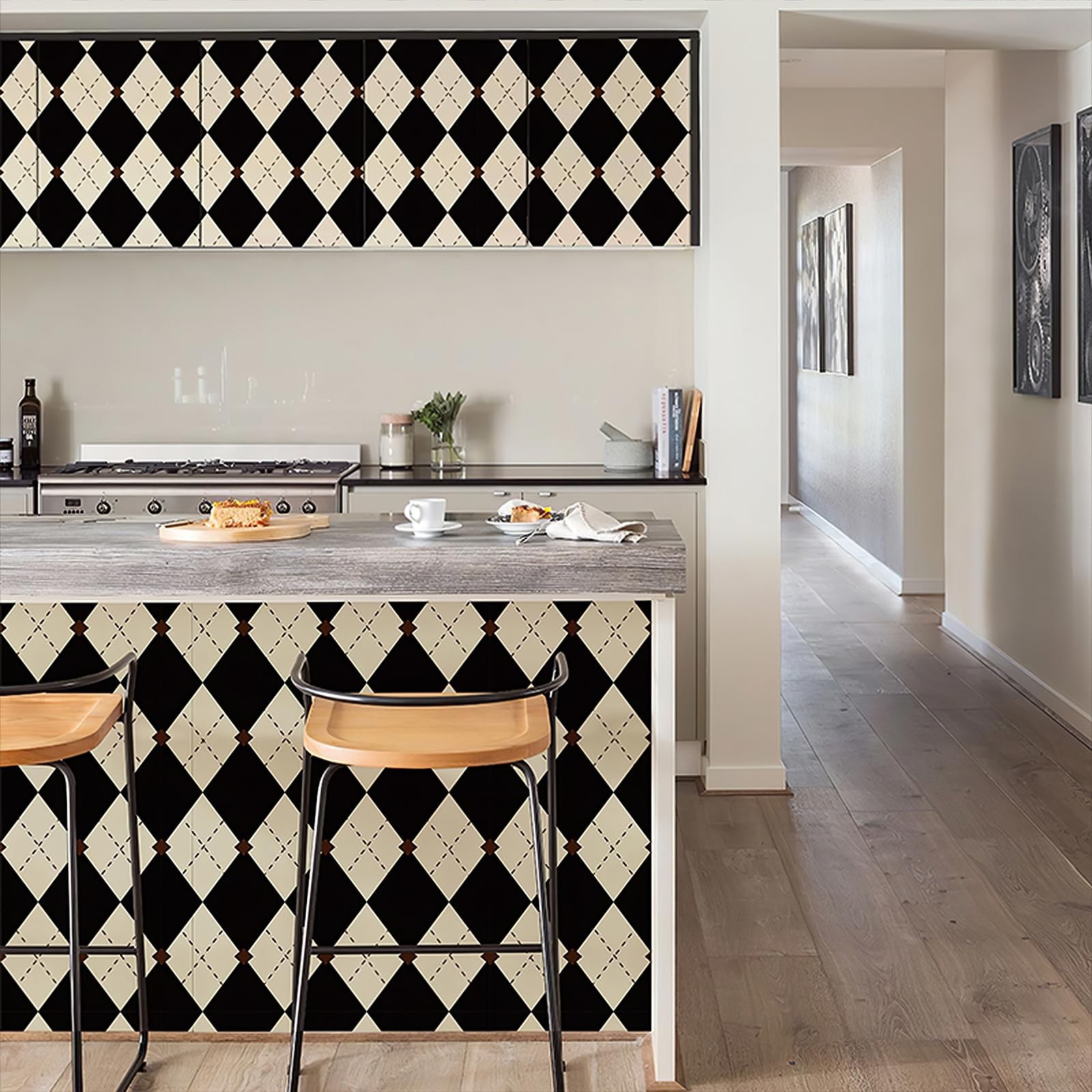 Simon&Siff Retro Checkered Peel and Stick Wallpaper 17.3″ x 78″, Black/White
