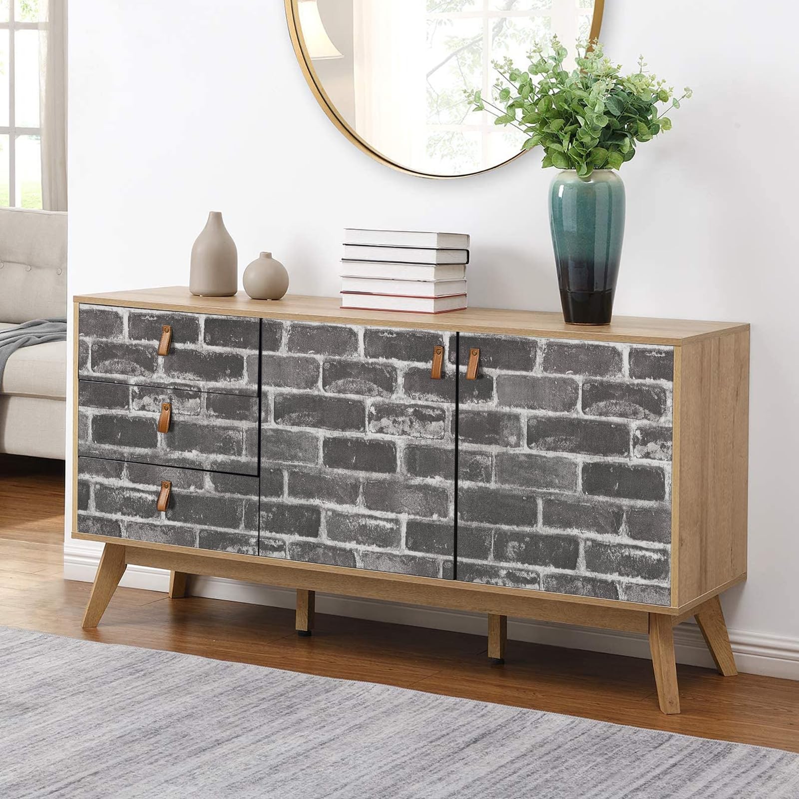 Qianglive Grey Brick Peel and Stick Wallpaper 17.5″×120″ 17.5″ x 120″, Gray