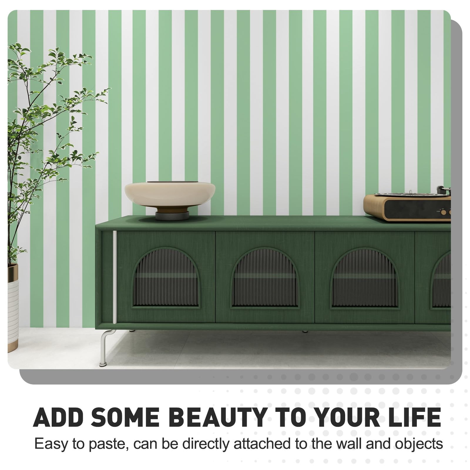 Qianglive Green and White Striped Wallpaper 17.3″ x 480″, Green/White