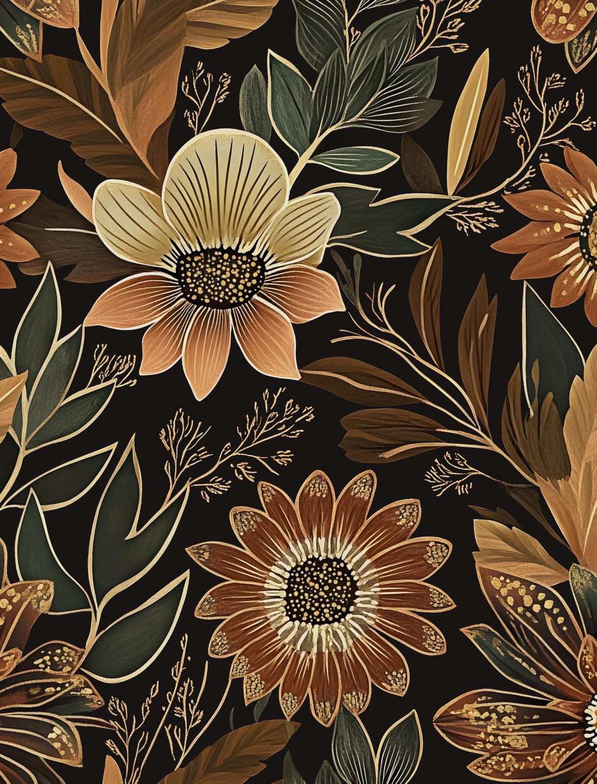 Laatse Boho Black Gold Floral Vintage Peel and 17.4″ x 118″, Black/Brown