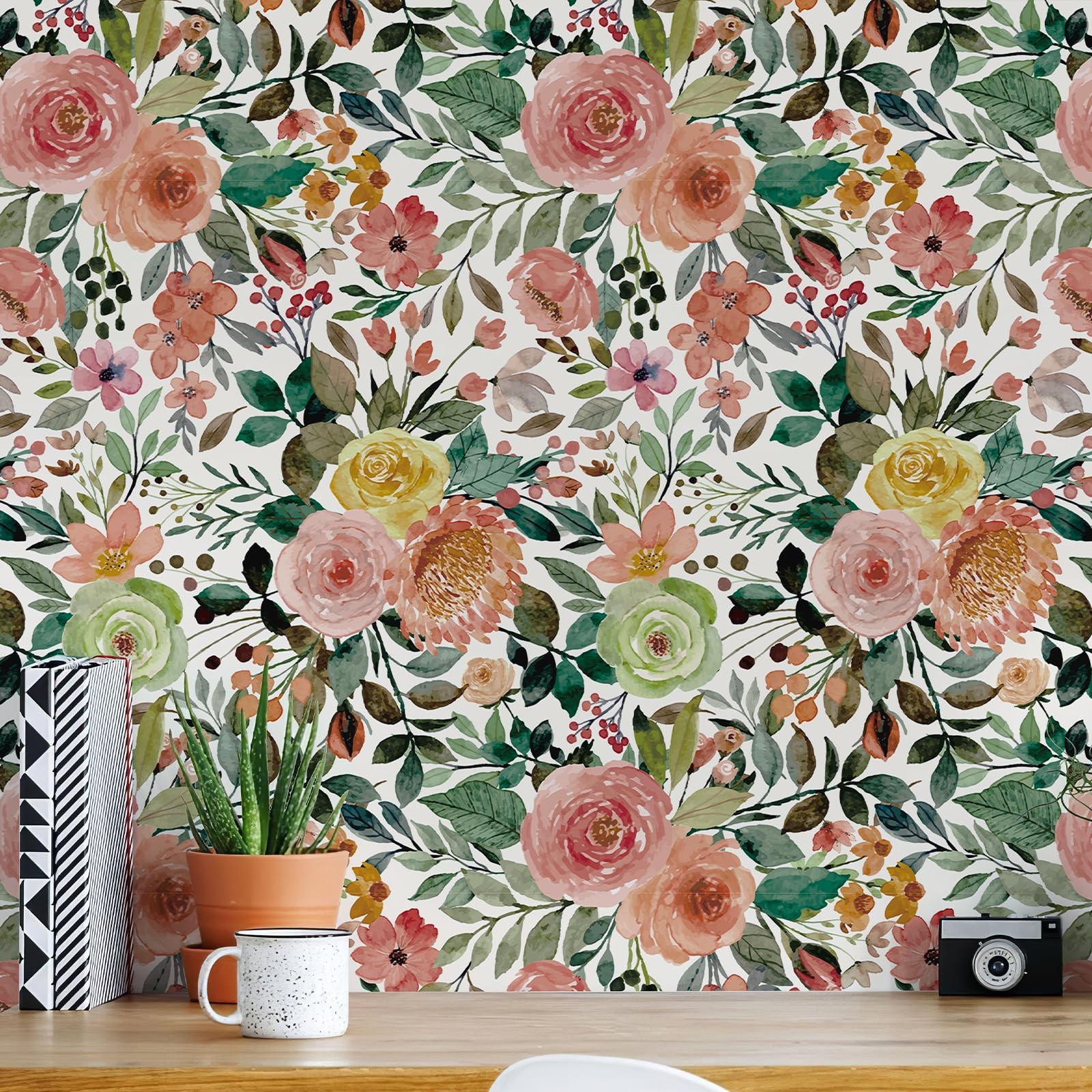 Simon&Siff Floral Peel and Stick Wallpaper, 17.3″ x 120″ x 120″, White