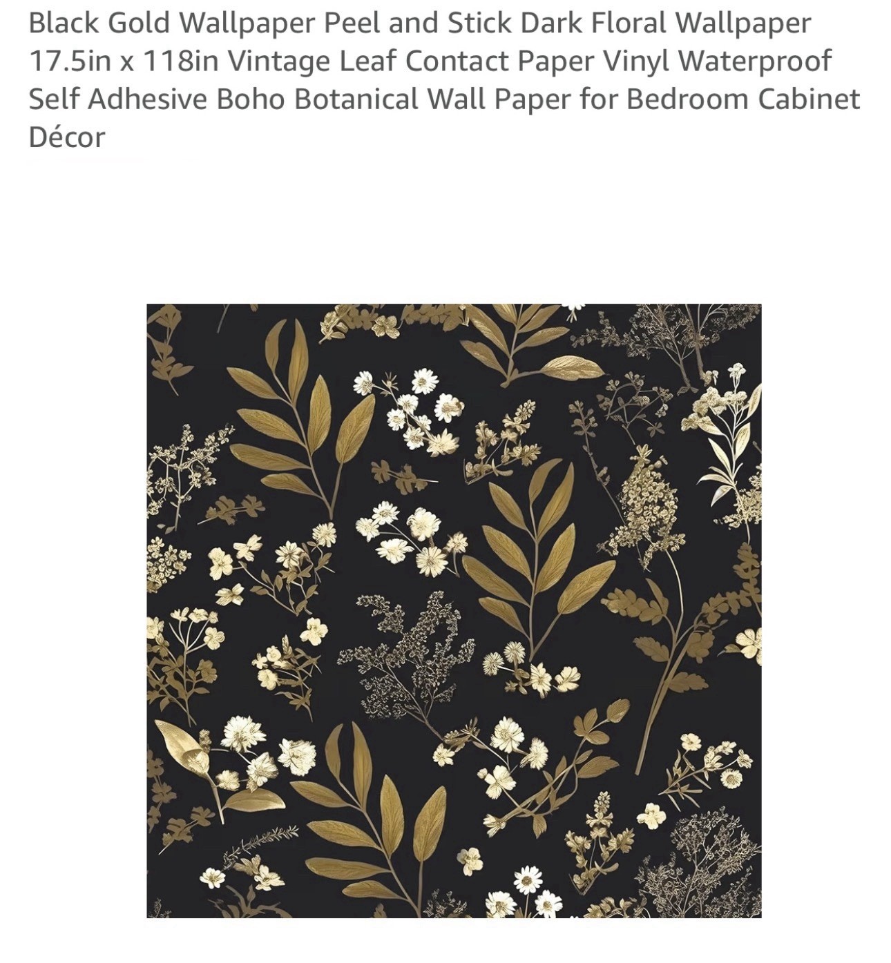 Black Gold Wallpaper Peel and Stick Dark Floral Wallpaper 17.5 in X 118 in
