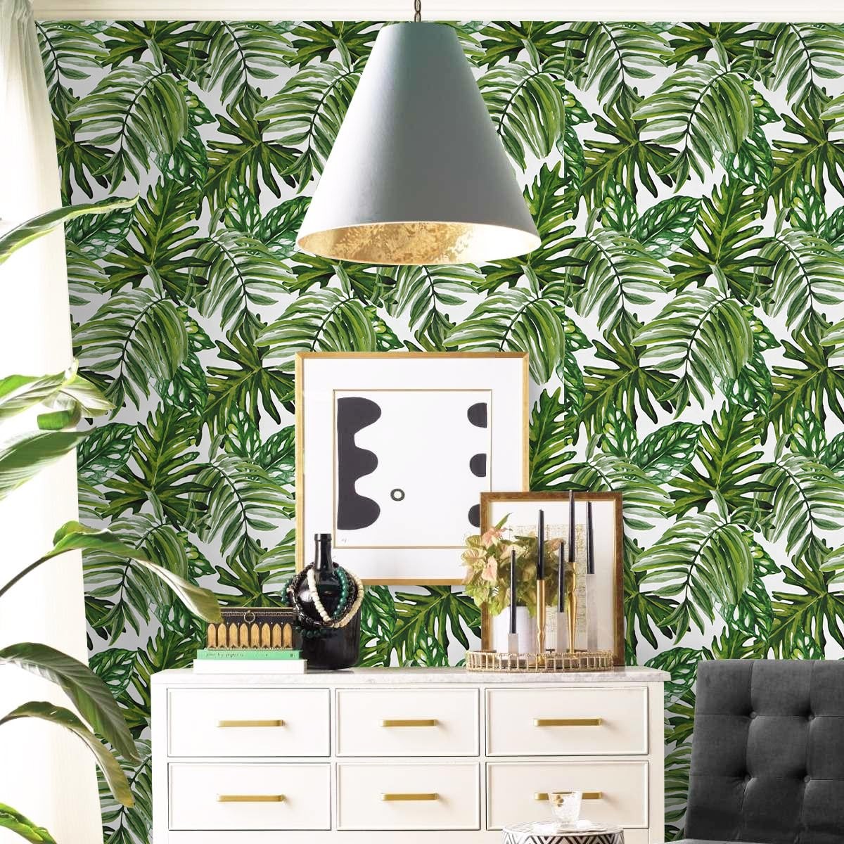 lenify Tropical Peel and Stick Wallpaper Jungle 17.7″ x 118.1″, Leaf-green