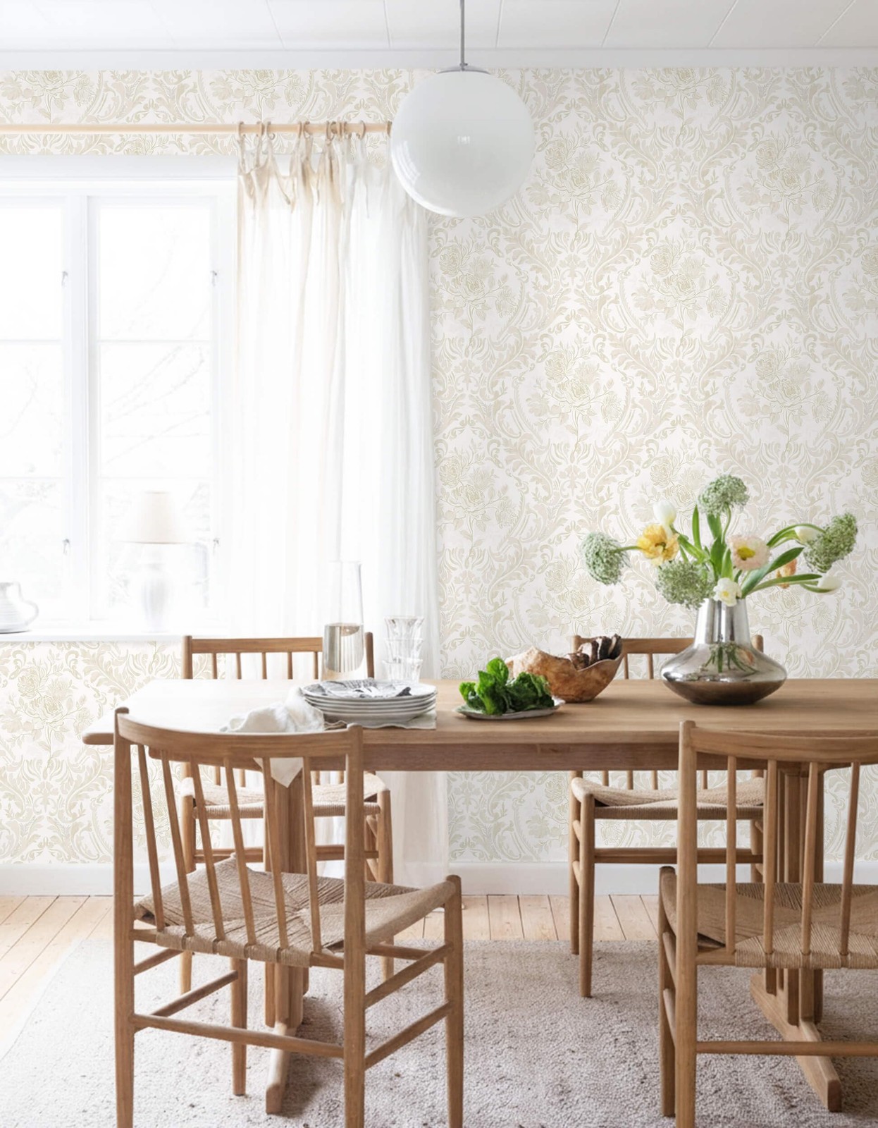 Ismoon Floral Peel and Stick Wallpaper Vintage Beige 17.3″ x 78.7″,