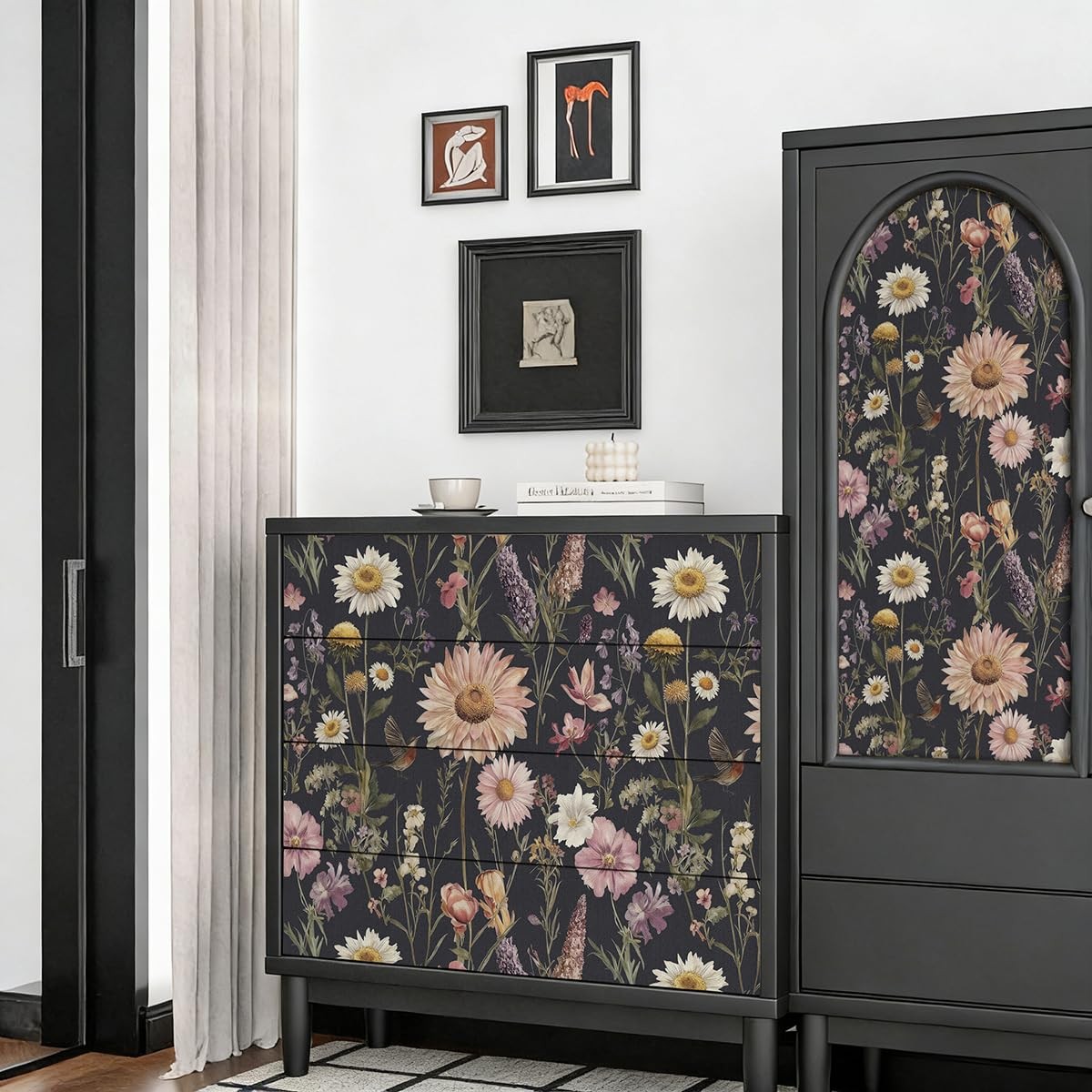 Livebor Dark Floral Peel and Stick Wallpaper Vintage 16.9″ x 118.1″, B-Floral