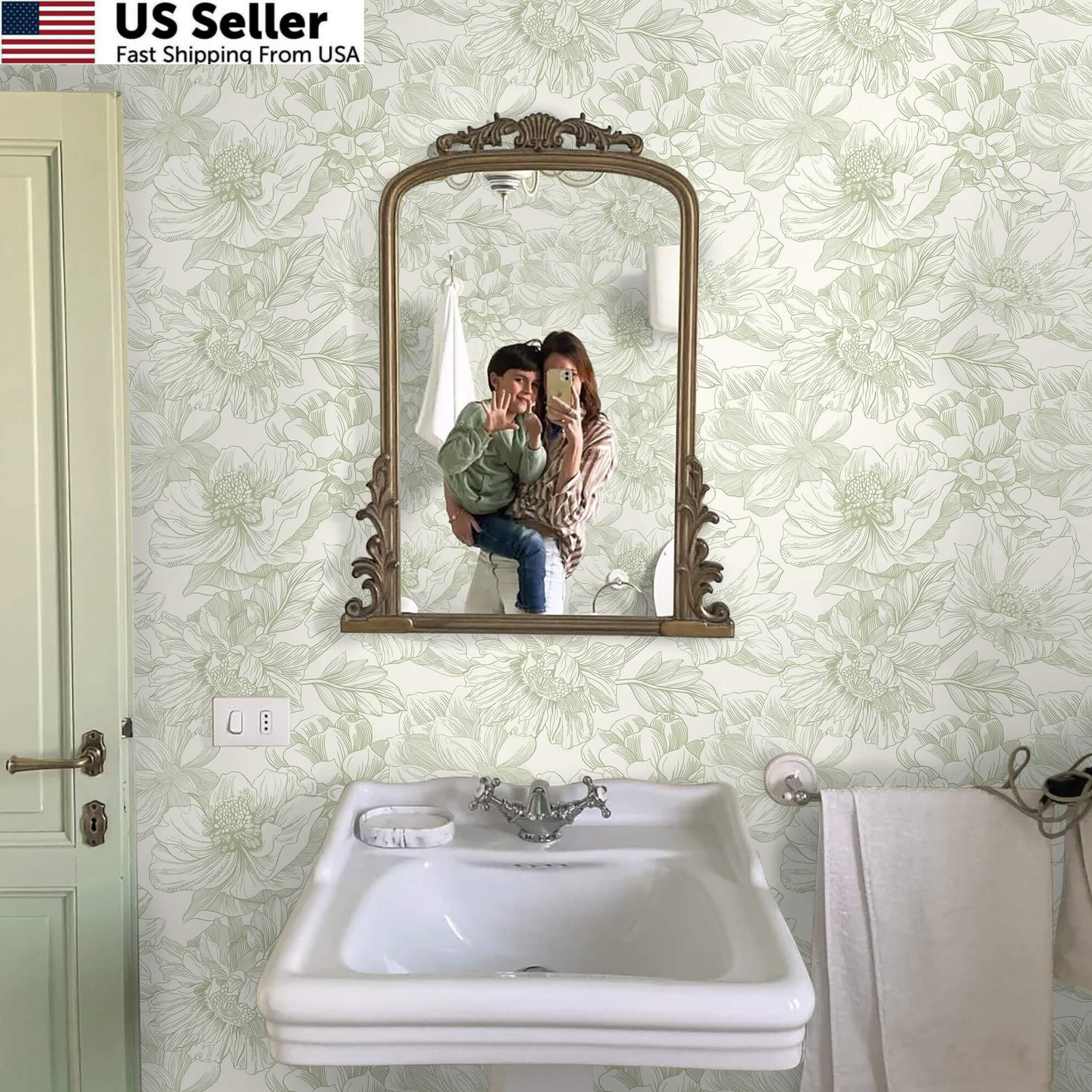 Ismoon Vintage Floral Wallpaper Peel and Stick 17.3″ x 78.7″, Beige Green