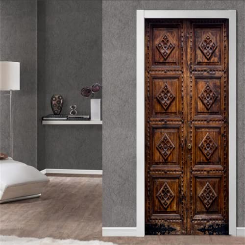3D Realistic Wooden Pattern Door Sticker Peel and 30.3″ W x 78.7″ H A5226