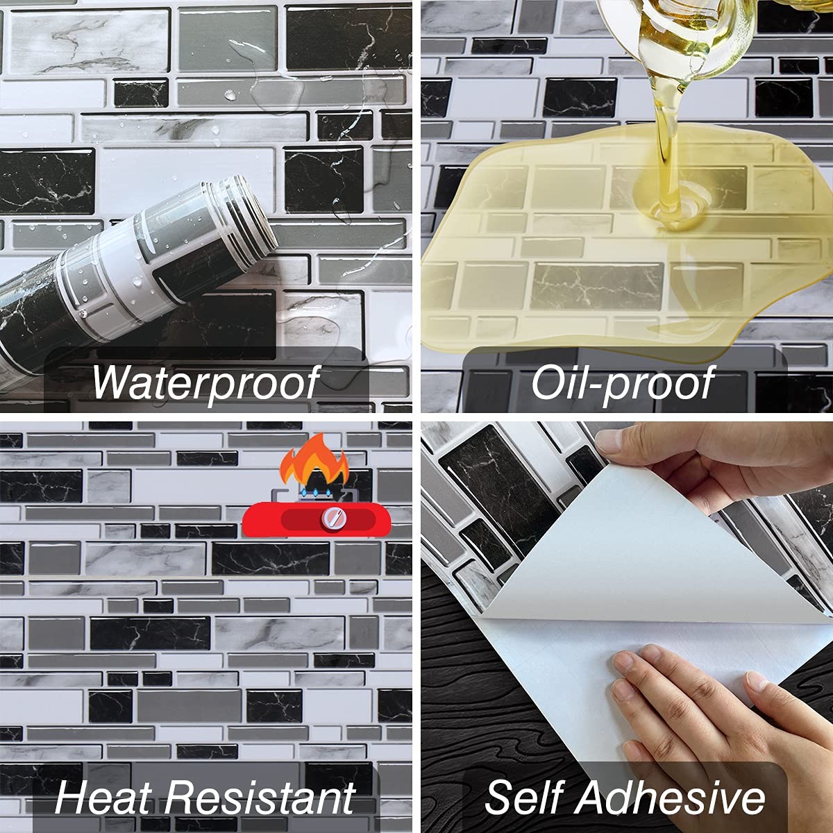 Livebor Kitchen Wallpaper Peel and Stick for 11.8″ x 78.7″, Black/White