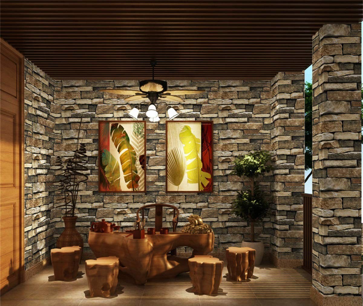 TUOKING Peel and Stick Stone Wallpaper Self-Adhesive 17.7″ x 32″,