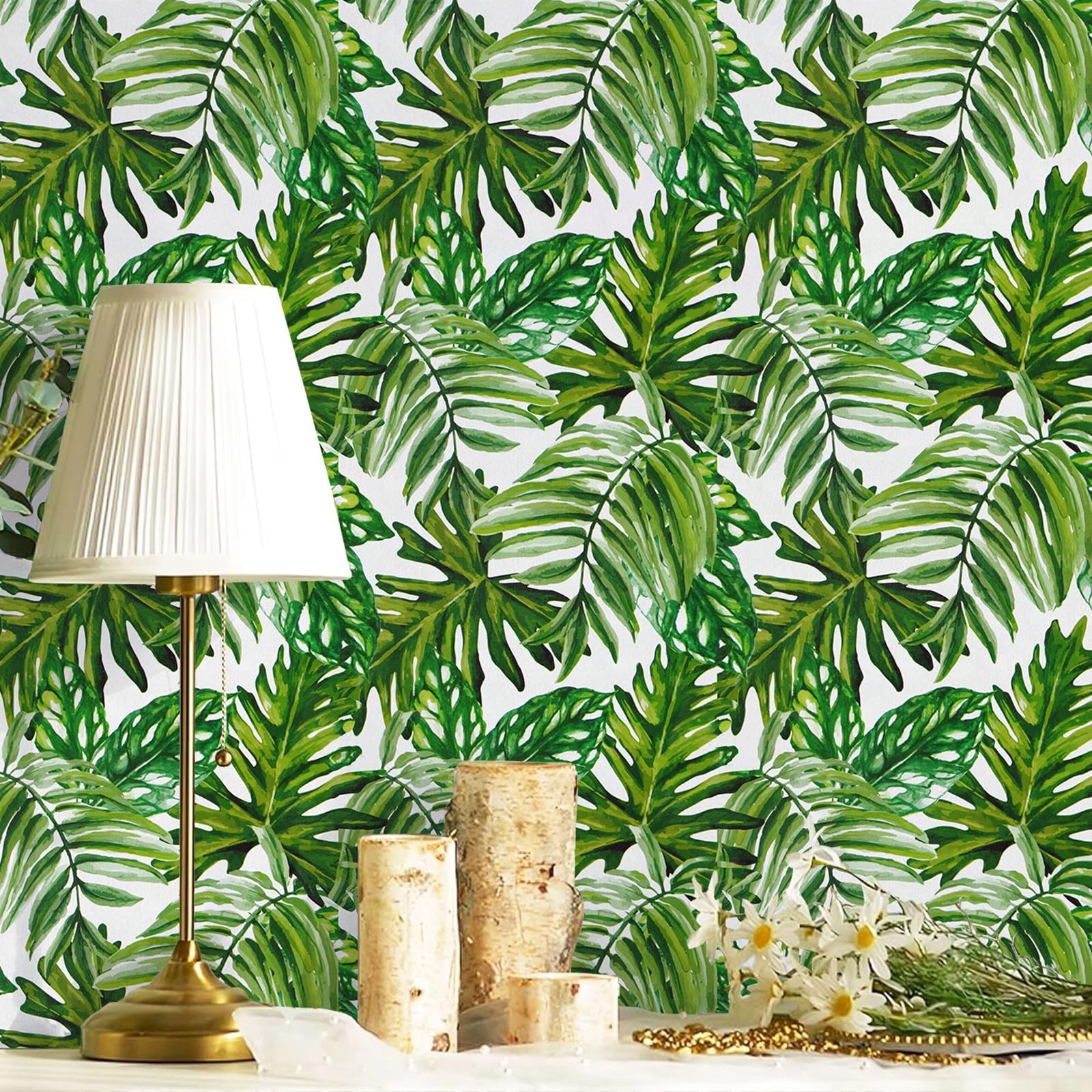 lenify Tropical Peel and Stick Wallpaper Jungle 17.7″ x 118.1″, Leaf-green