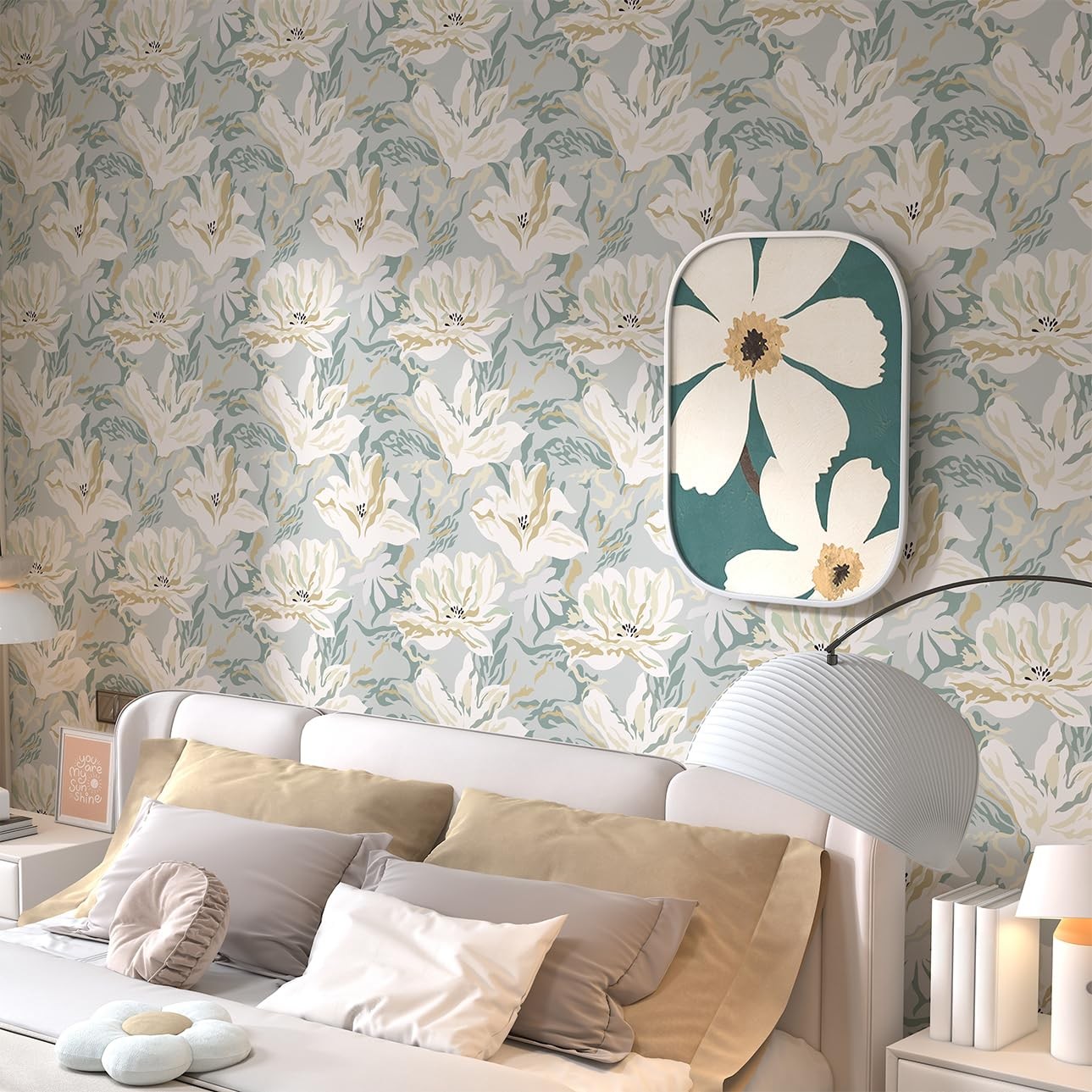 Theper Floral Peel and Stick Wallpaper Boho 17.3″ x 78.8″, Green Beige