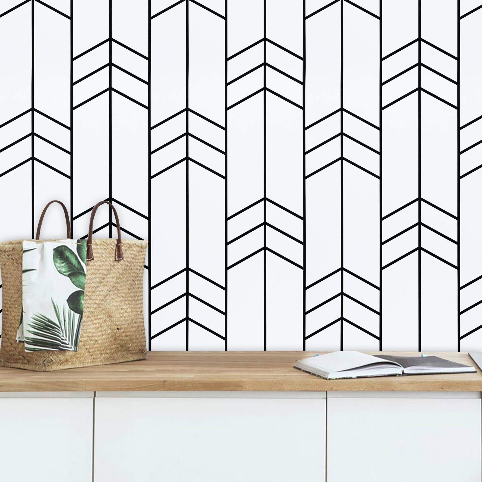 Black and White Wallpaper Peel 17.7″ x 17.7″, Stripes