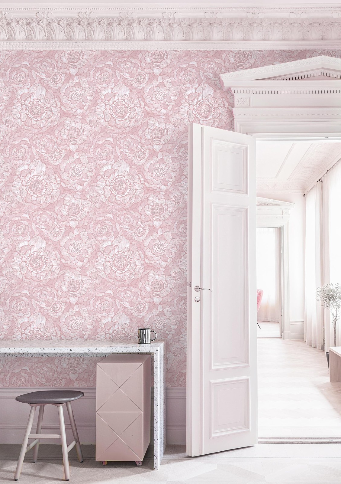 HeloHo Pink Peel and Stick Wallpaper Floral 17.3″ x 78.7″, Light