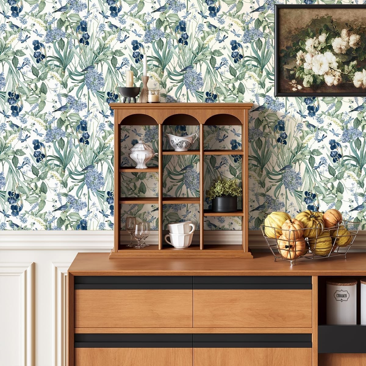 Floral Wallpaper Peel and Stick Blue Flower Contact 16.9″ x 118.1″, Floral-1