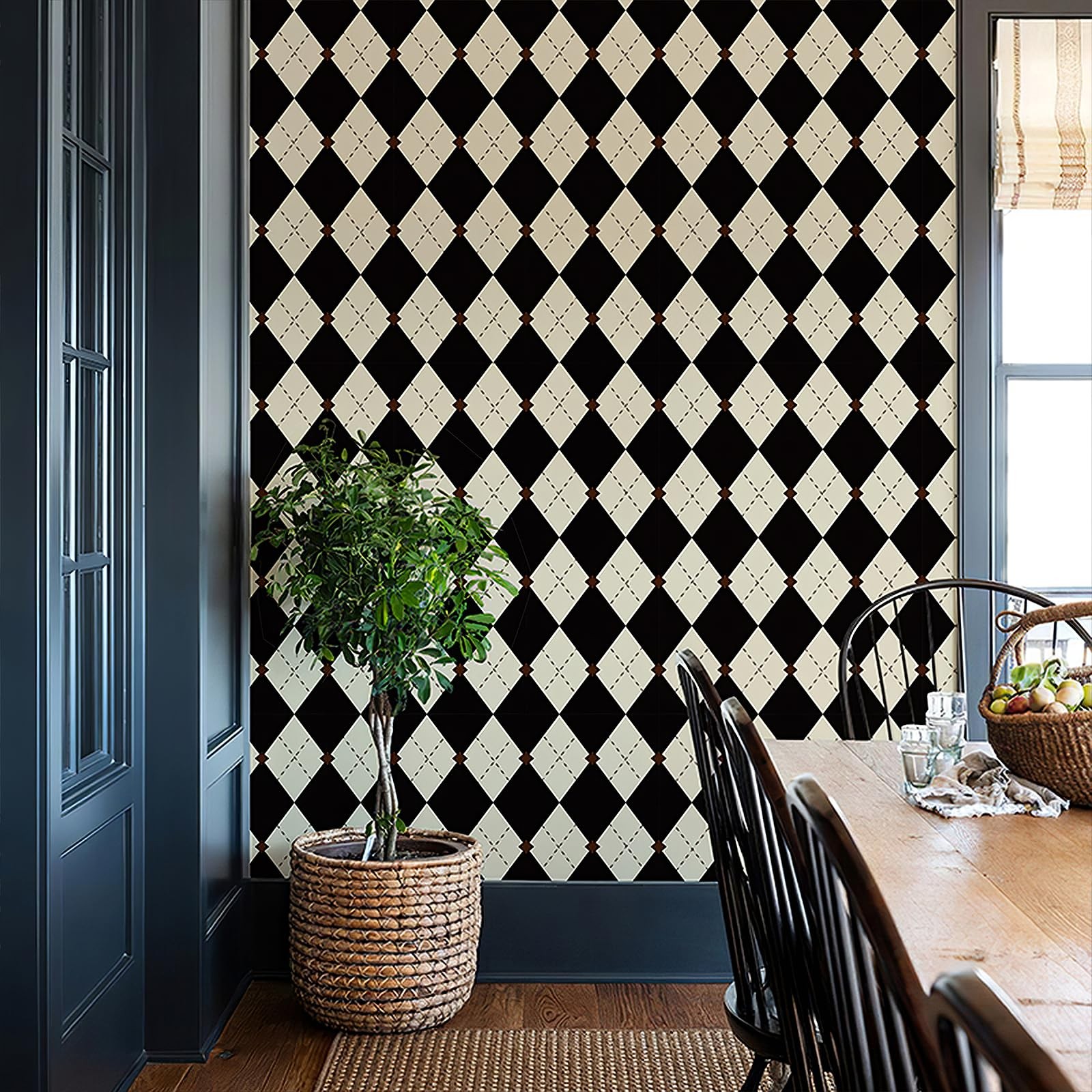 Simon&Siff Retro Checkered Peel and Stick Wallpaper 17.3″ x 78″, Black/White