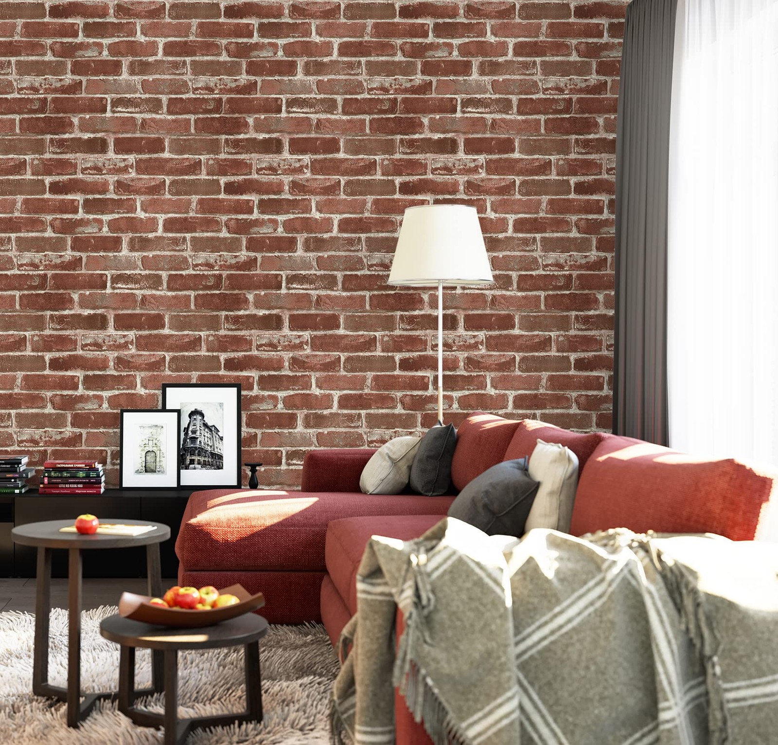 Hopeak Red Brick Wallpaper Self-Adhesive Peel and 17.5″ x 394″,