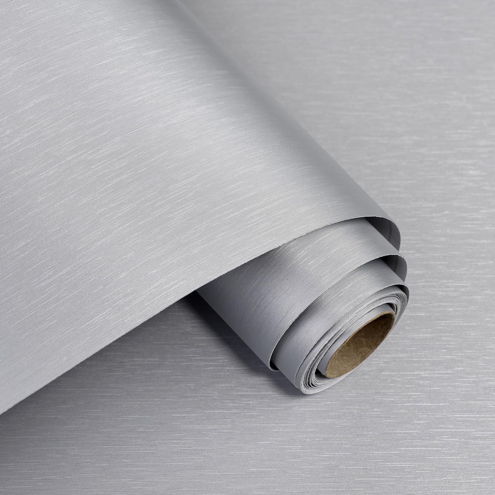 Metallic Grasscloth Peel and Stick 15.7″ x 196″, wire drawing Silver