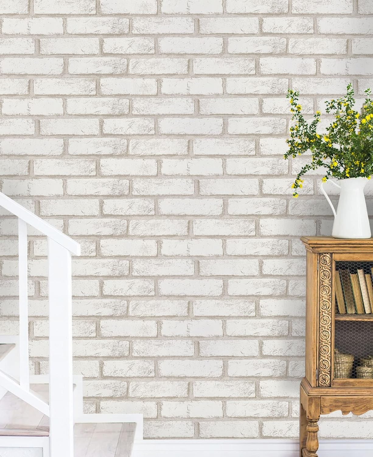 Timeet Beige White Brick Peel and Stick Wallpaper 17.7 x 118.1, Beige,white