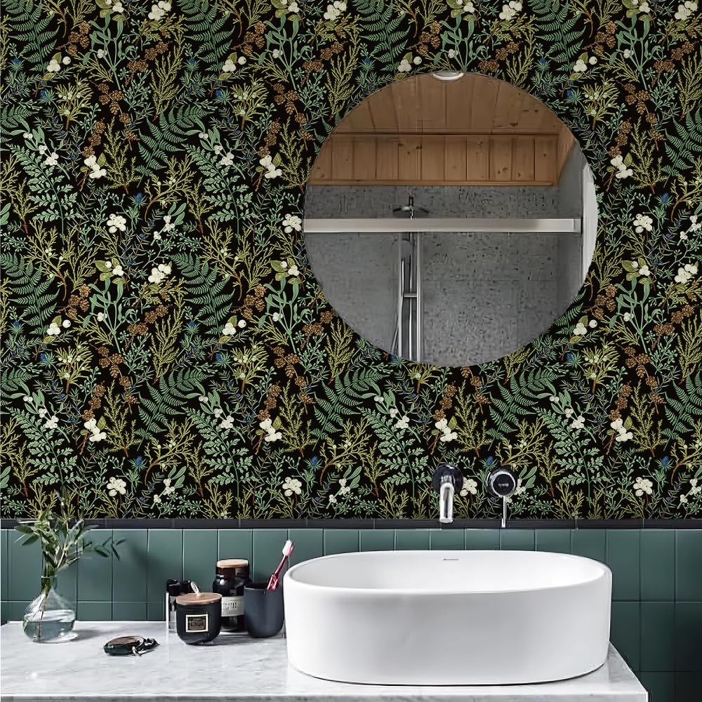 FlockenHome 17.5» x 118» Boho Floral Wallpaper Peel and 17.5″ x 118″, White