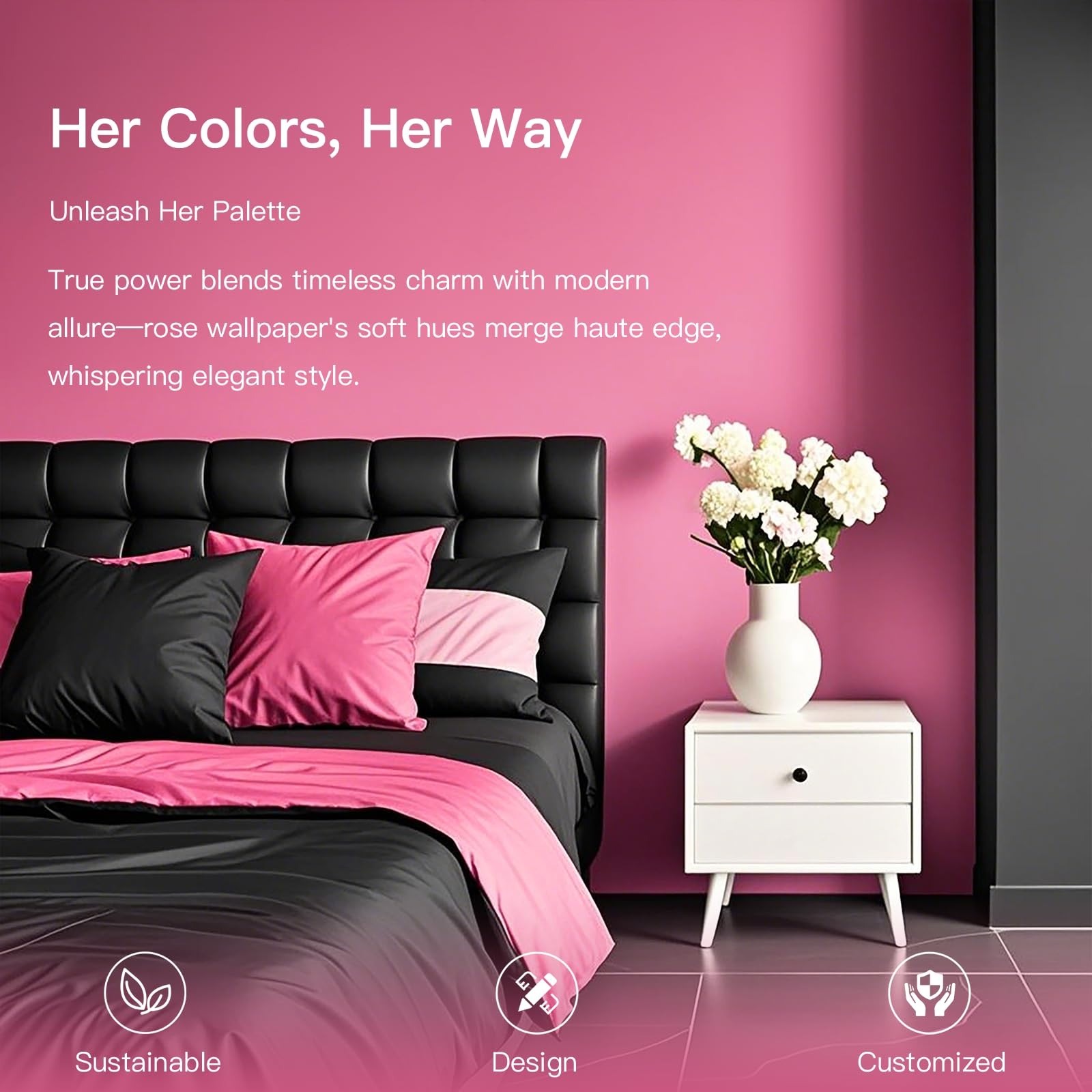 Ismoon 17.7inx197in Pink Wallpaper Peel and Stick 17.7″ x 197″, Hot