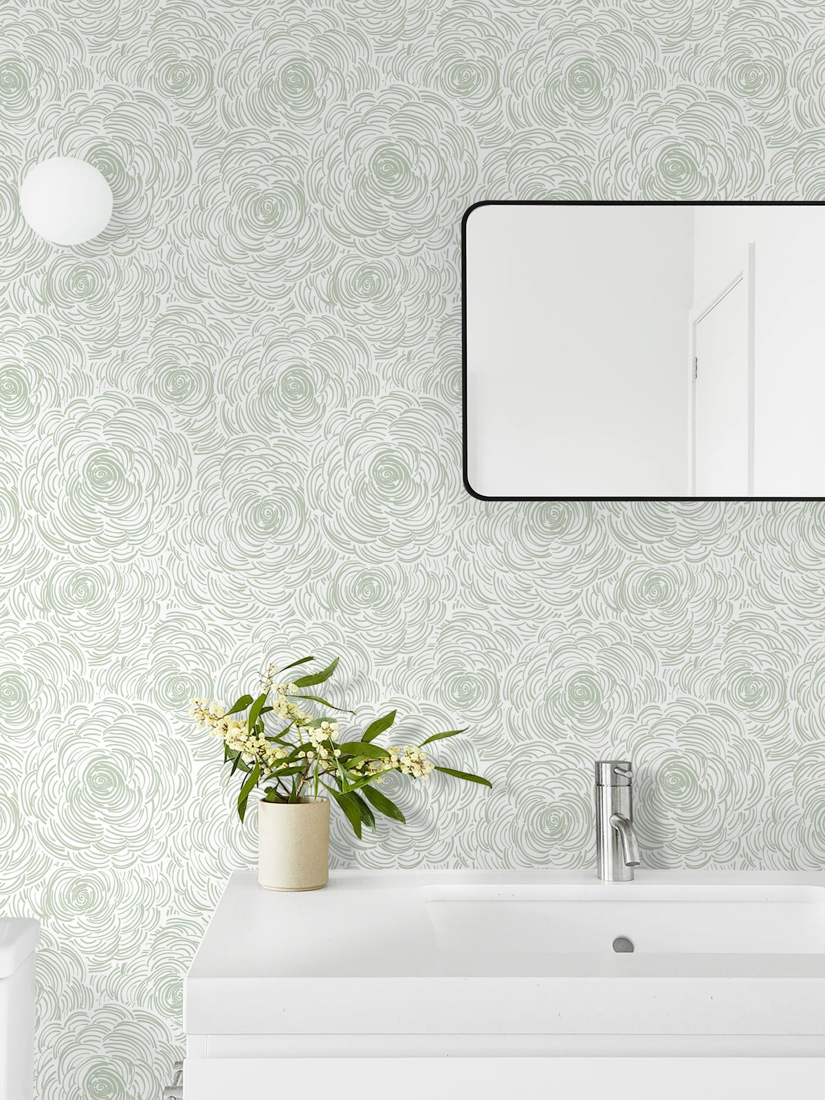 Toduso Modern Peel and Stick Wallpaper Green 17.3″ x 78.7″, White
