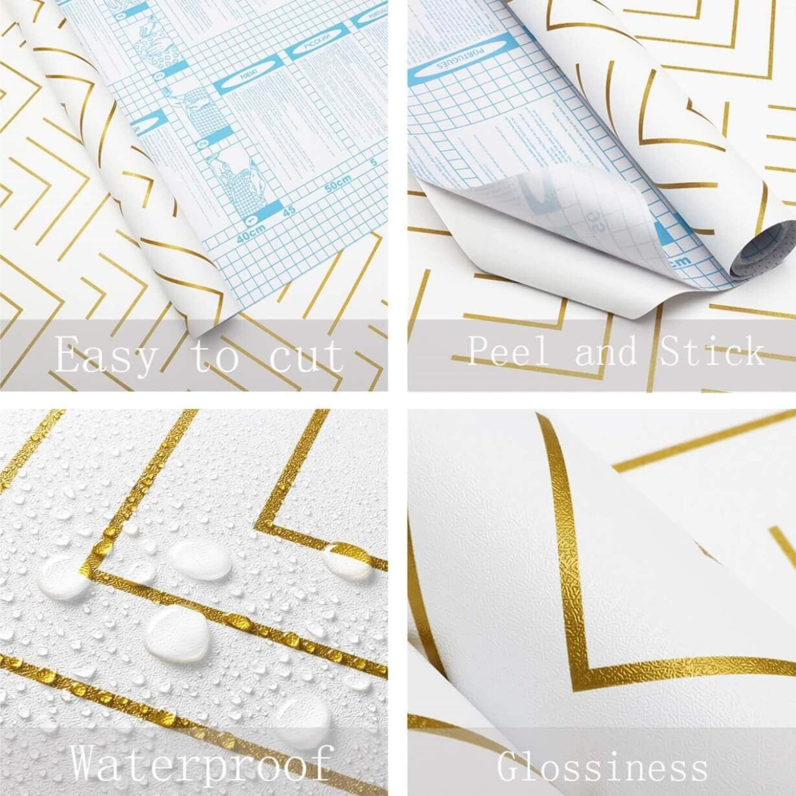 Heroad Peel and Stick Wallpaper 196″x17.3″ 17.3″ x 196″, White Gold