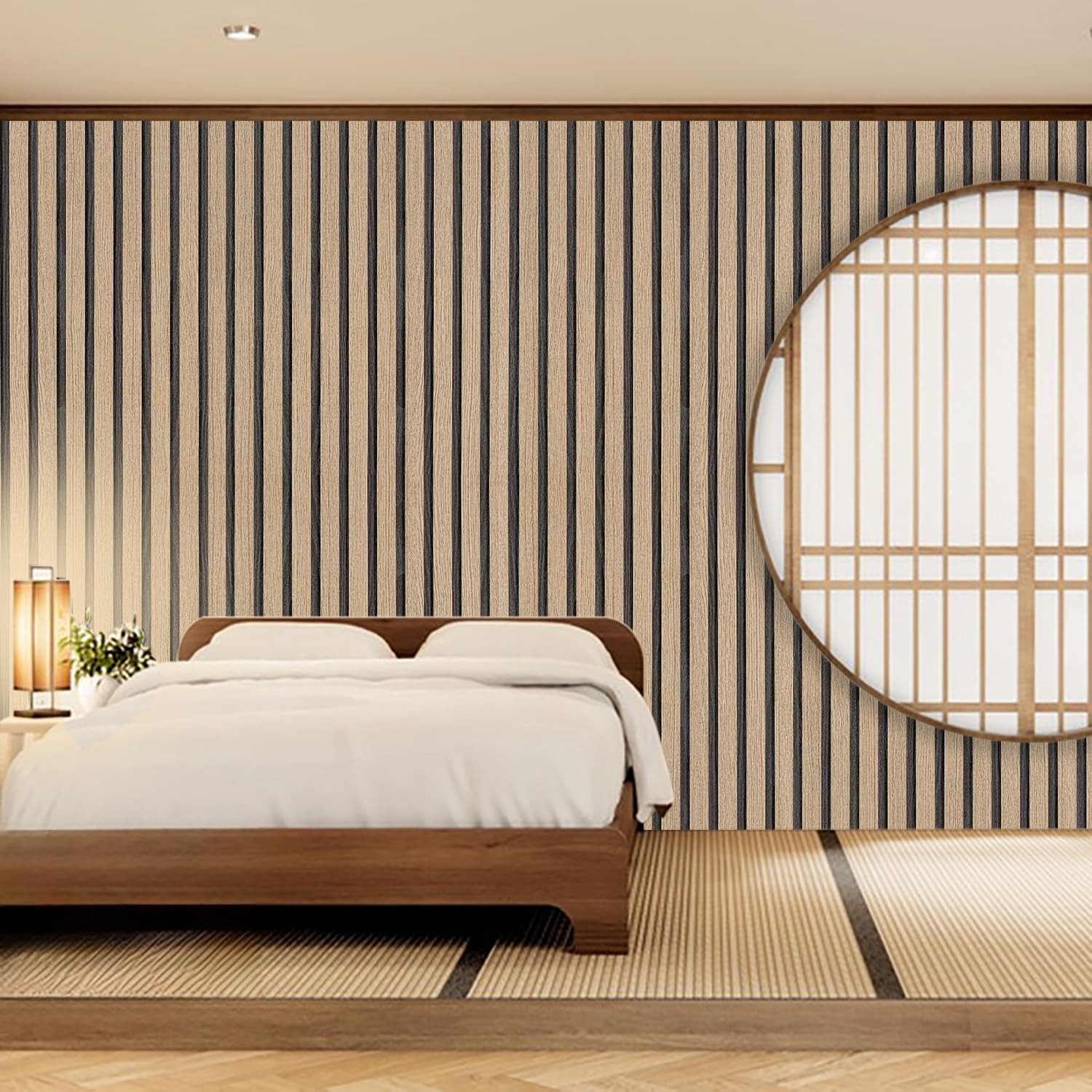 LOVADA Brown Wood Slat Peel and Stick Wallpaper – 17.5″ x 100″, Dark