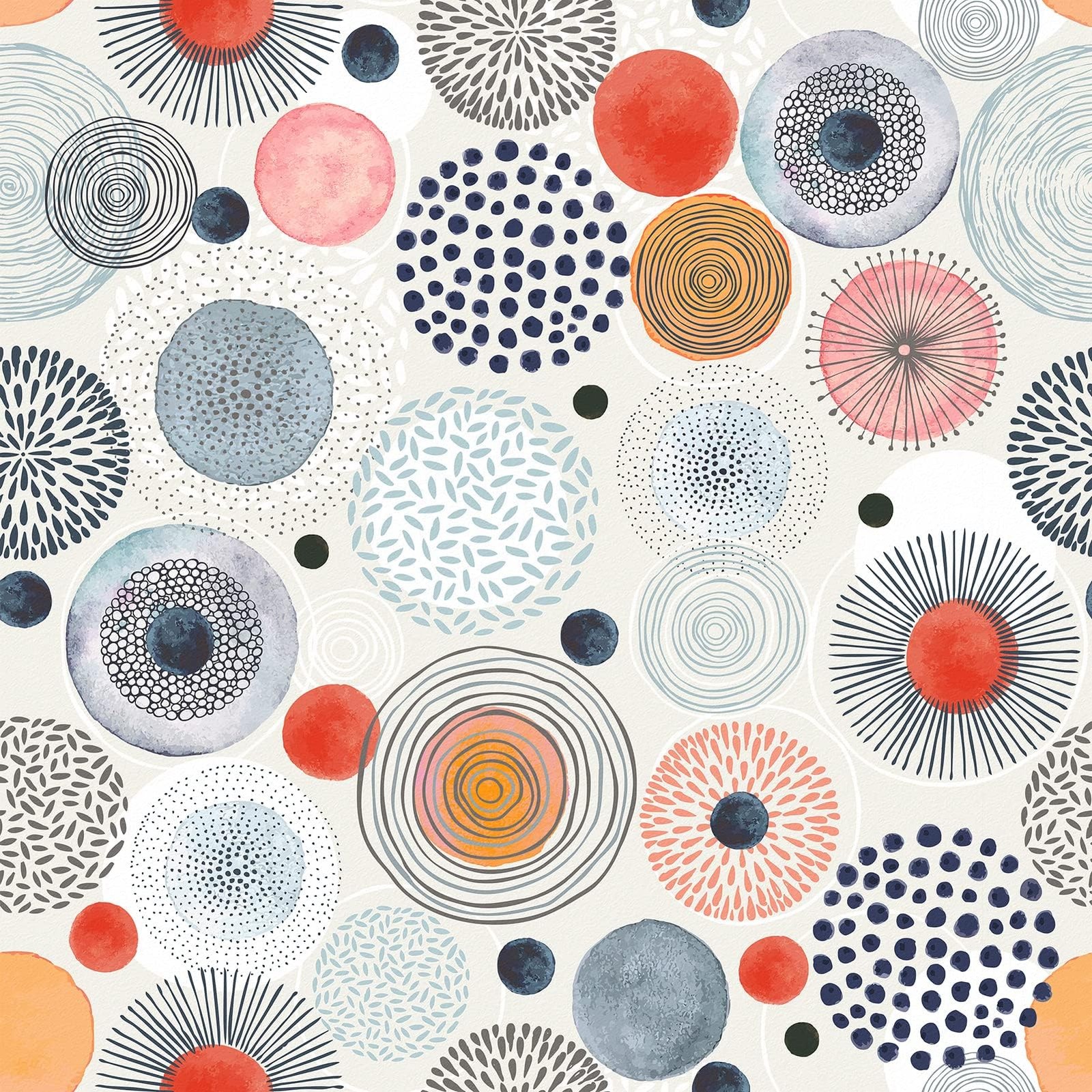 Wallderful Circles Geometric Peel and Stick Wallpaper Boho 17.5″ x 118″, Red