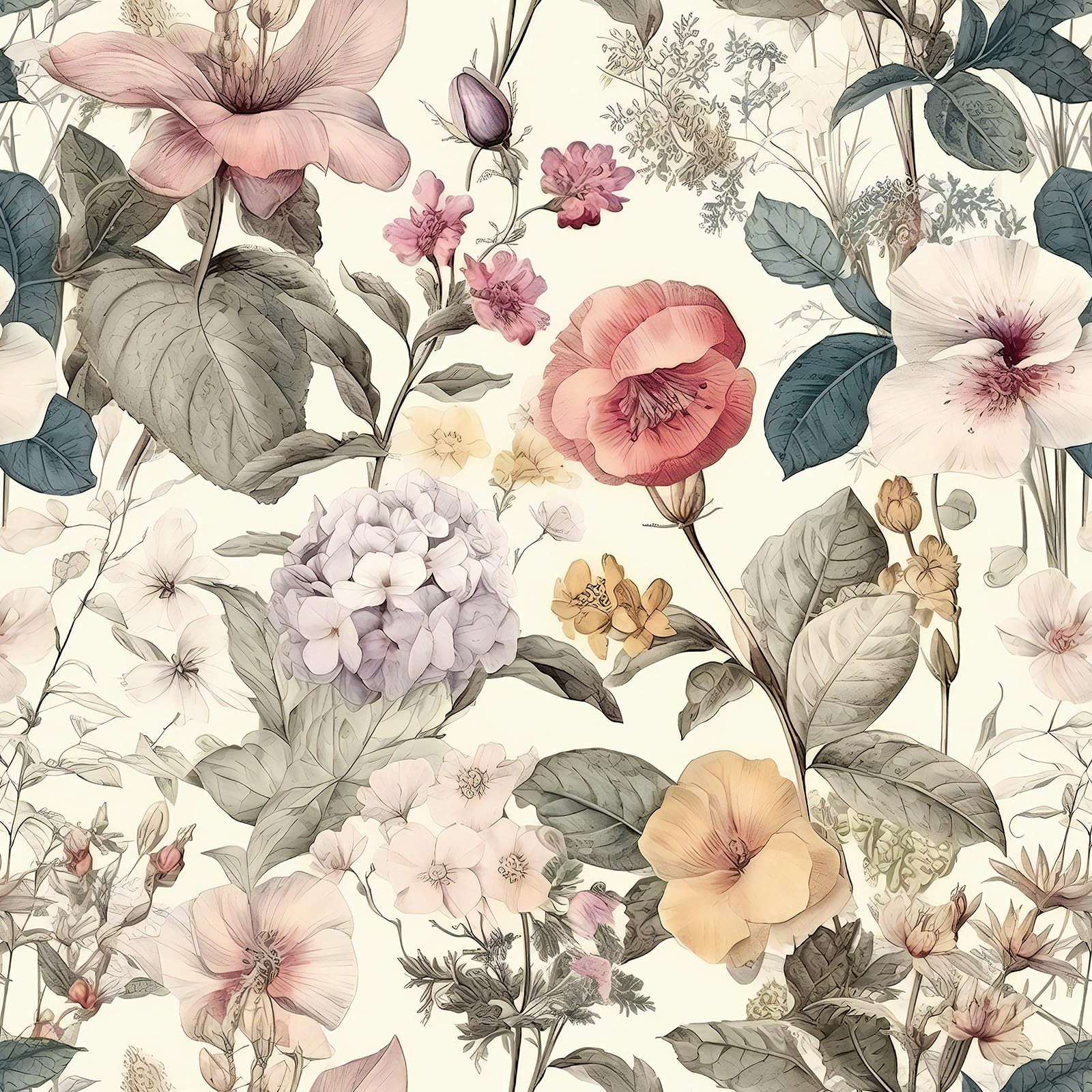 Jeweluck Floral Wallpaper Peel and Stick Vintage 16.9inch×118.1inch, A