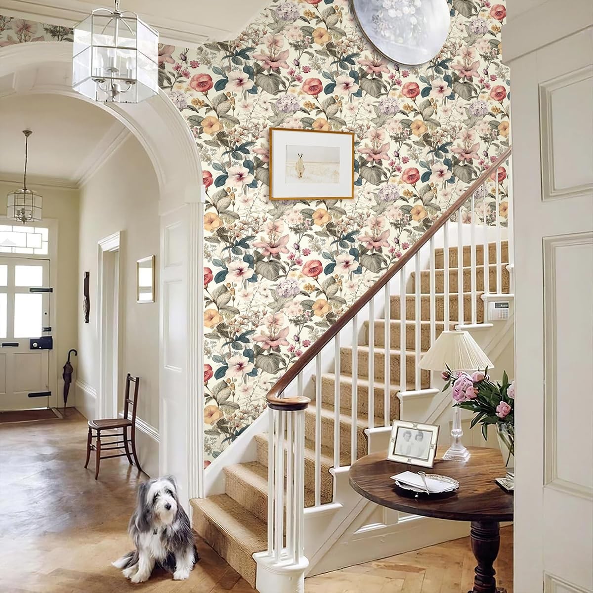 Jeweluck Floral Wallpaper Peel and Stick Vintage 16.9inch×118.1inch, A
