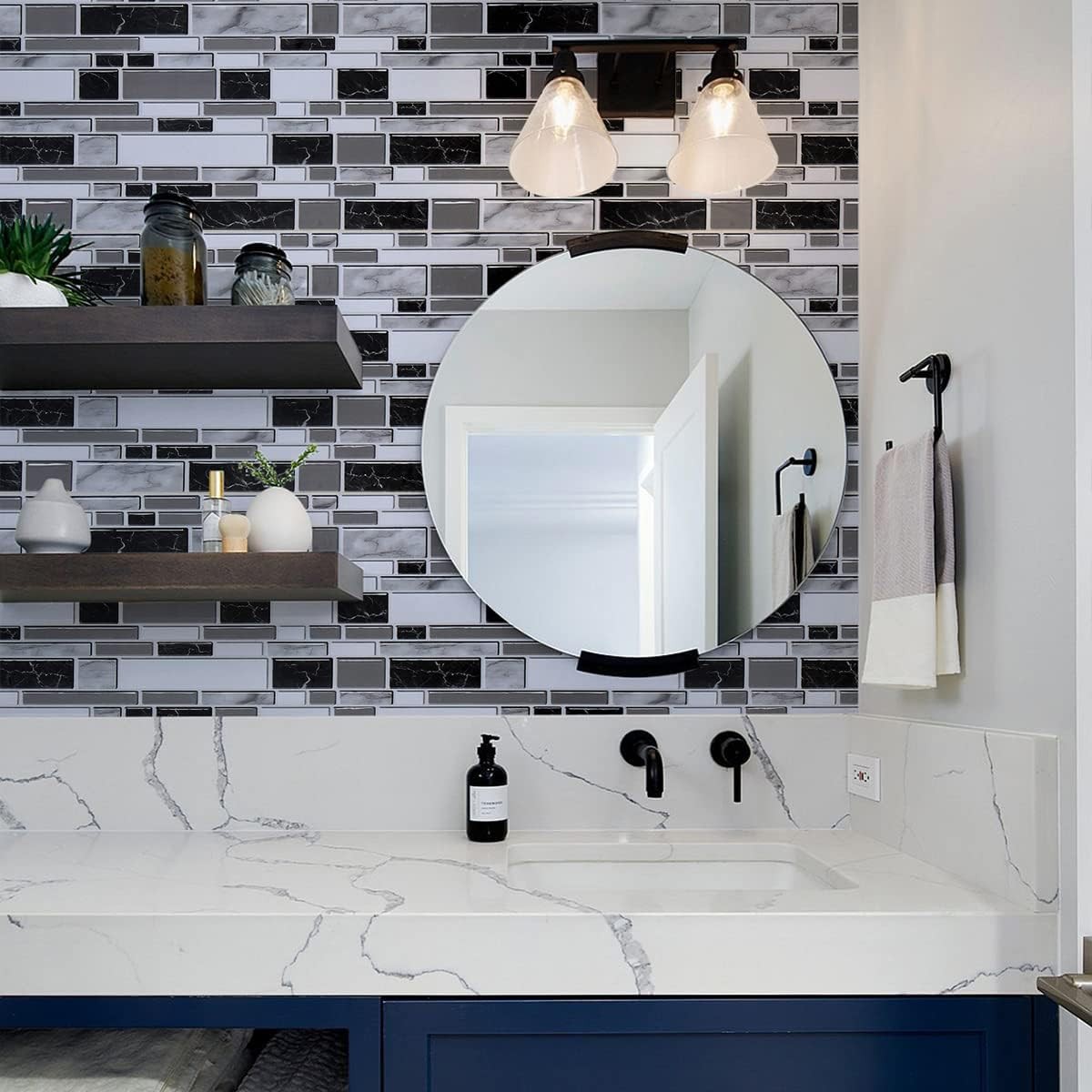 Livebor Peel and Stick Kitchen Wallpaper Backsplash 11.8 x 78.7, Black/White