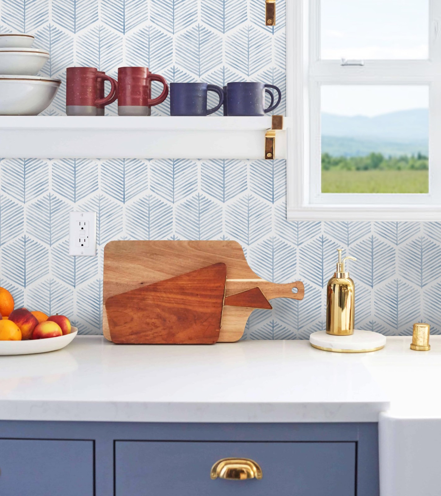 MelunMer Modern Peel and Stick Wallpaper Boho 78.7″×17.3″ （9.5 sq.ft）, Blue