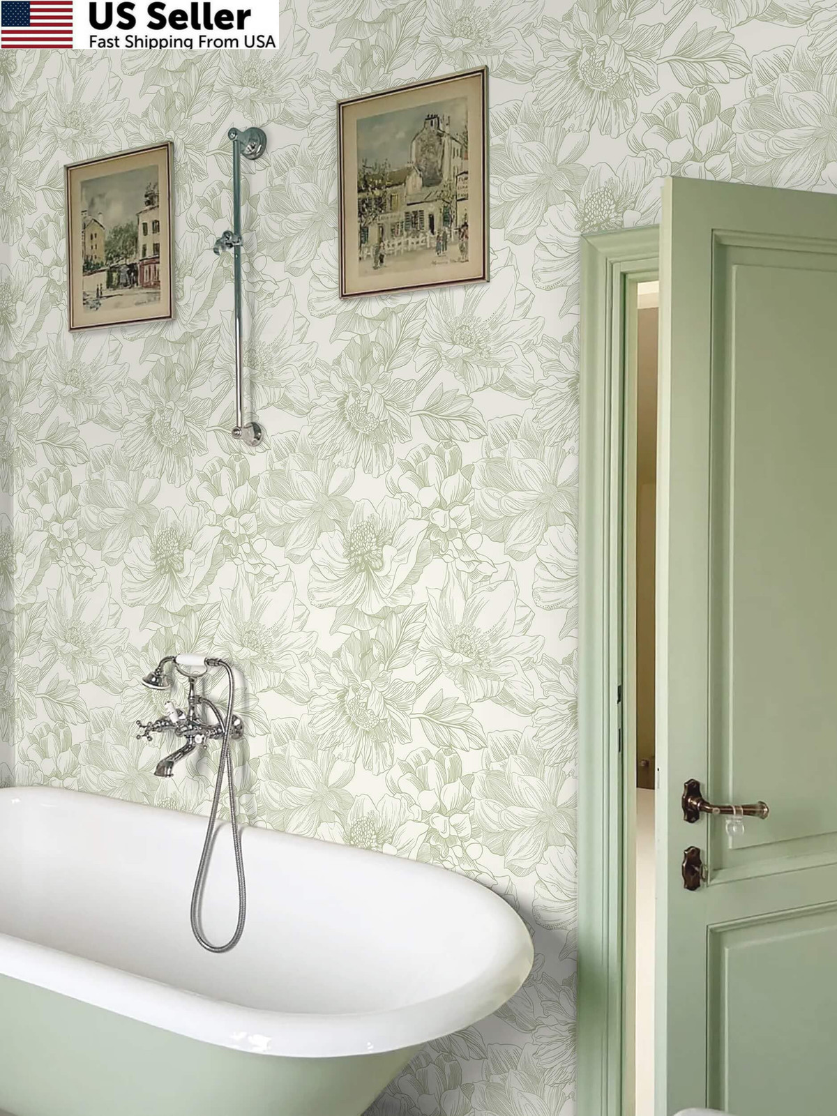 Ismoon Vintage Floral Wallpaper Peel and Stick 17.3″ x 78.7″, Beige Green