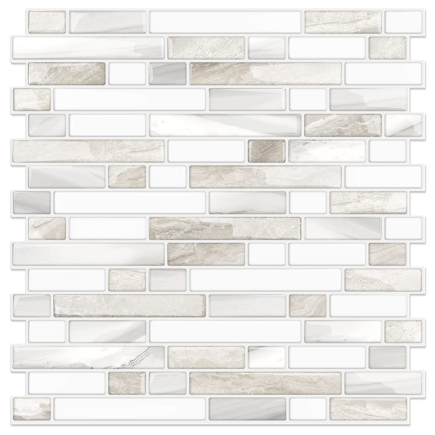 STICKGOO Thicker Design Peel and Stick, Self 12×12 Inch, Beige & White