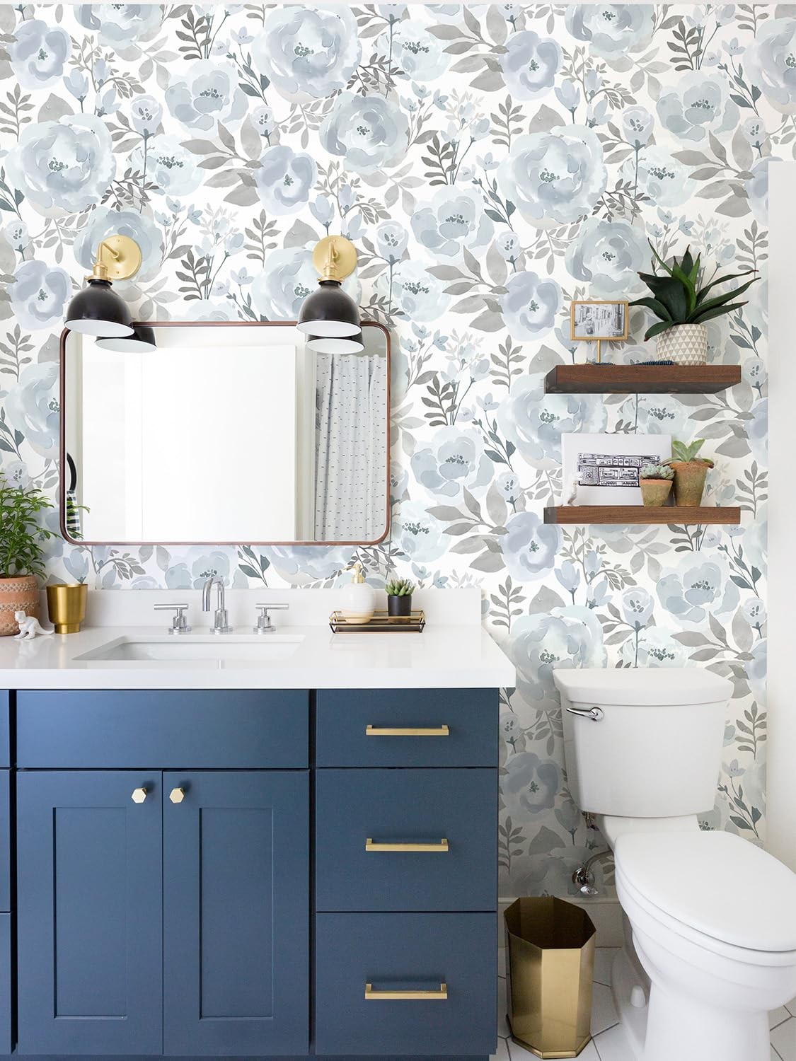 Orainege Peel and Stick Wallpaper Peony Floral 17.3″ x 118.1″, Blue