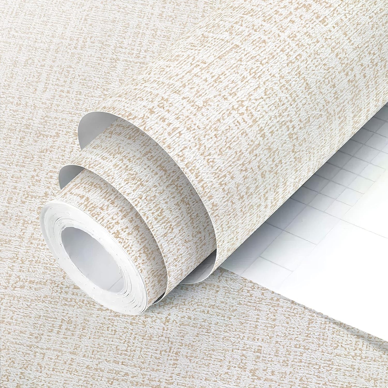 lenify Beige Wallpaper Grasscloth Peel and Stick 17.7″ x 118.1″,