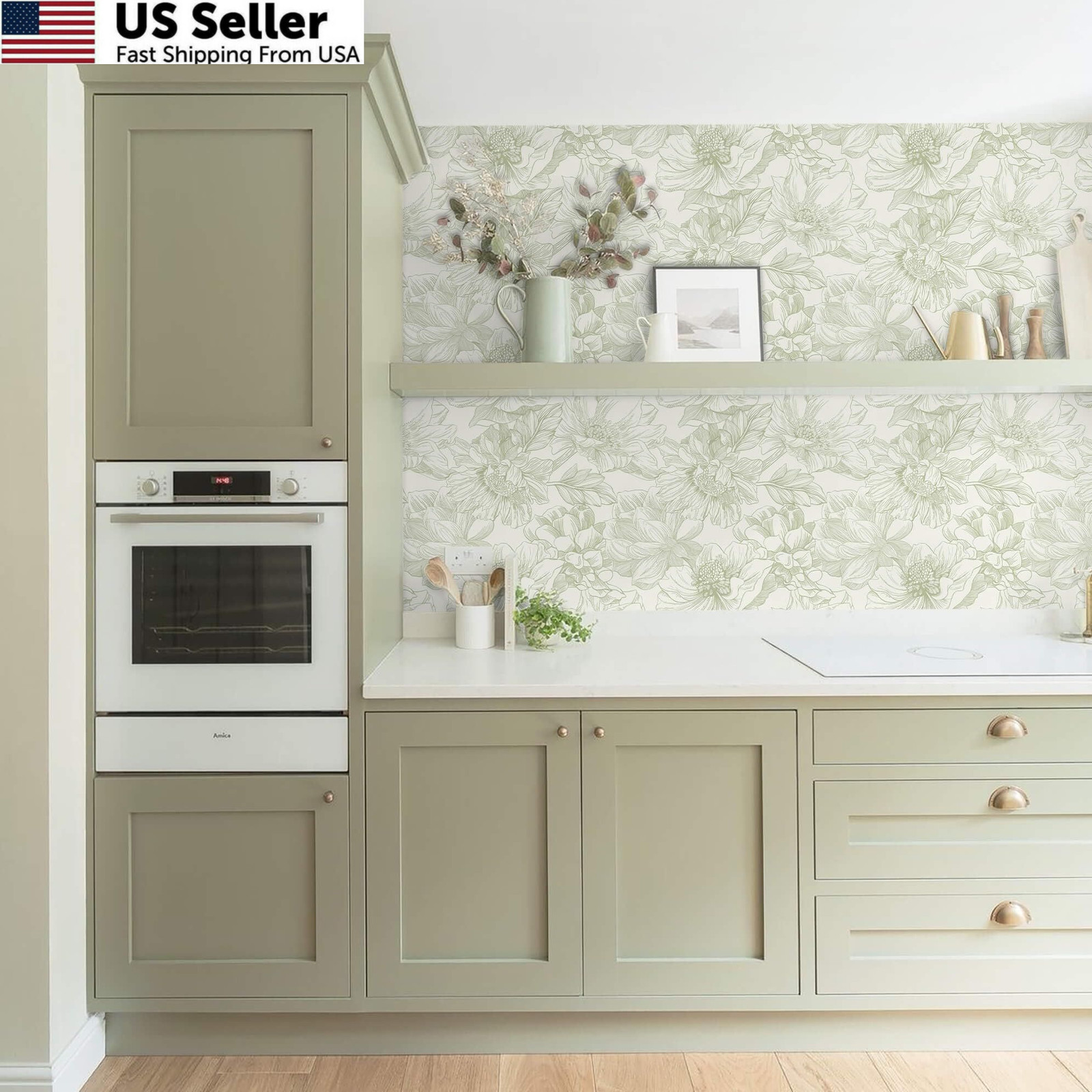 Ismoon Vintage Floral Wallpaper Peel and Stick 17.3″ x 78.7″, Beige Green