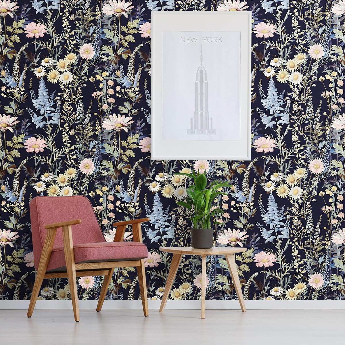 Nukofal Floral Peel and Stick Wallpaper Vintage 15.7inch x 118.1inch, Dark