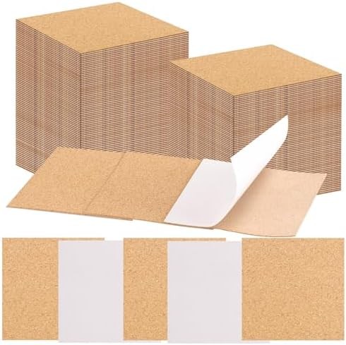 100 PCS Self-Adhesive Cork Sheets 4 x 4 Inch Squares Cork Coasters Square Corks
