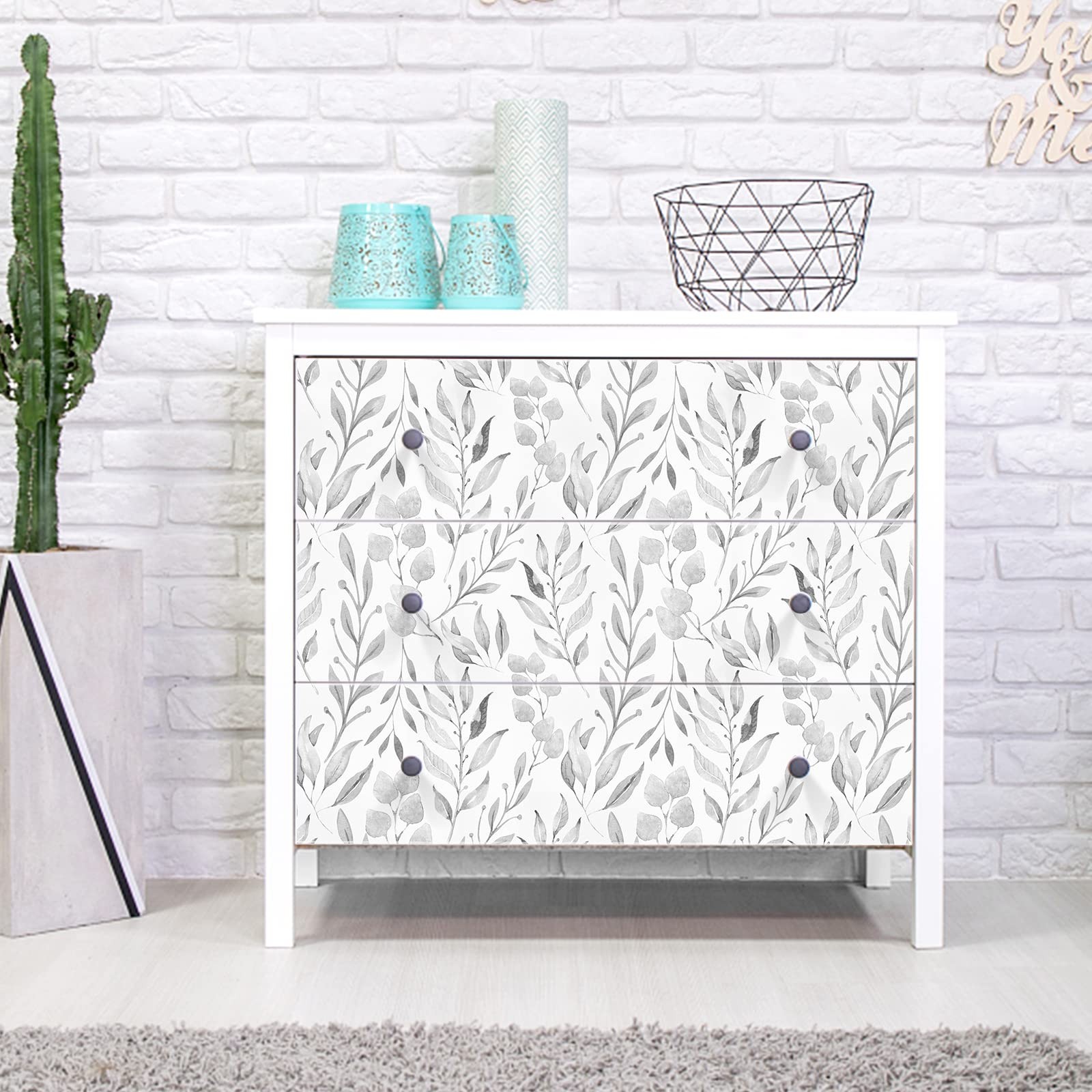 WENMER Gray Leaf Wallpaper Floral Peel and Stick 17.7″ x 118″,