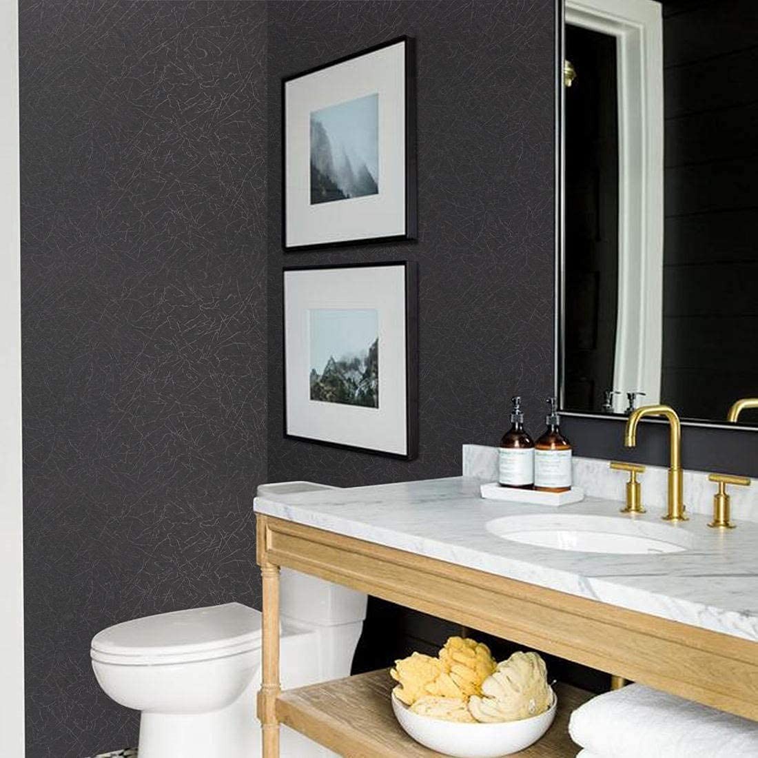 Abyssaly Black Silk Wallpaper Peel and Stick 15.7″ X x 393.7″,