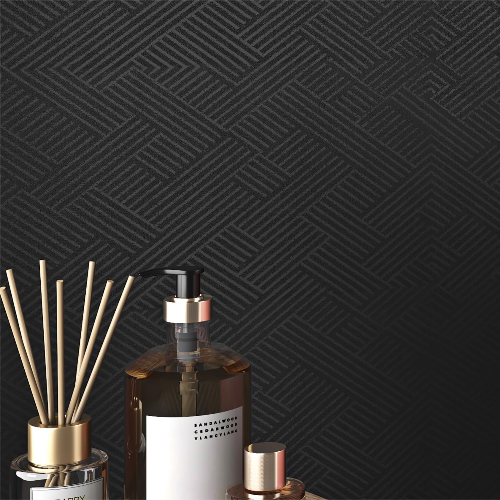 Livelynine 15.8×394 Peel and Stick Wallpaper 15.8″ x 394″, Black Geometric