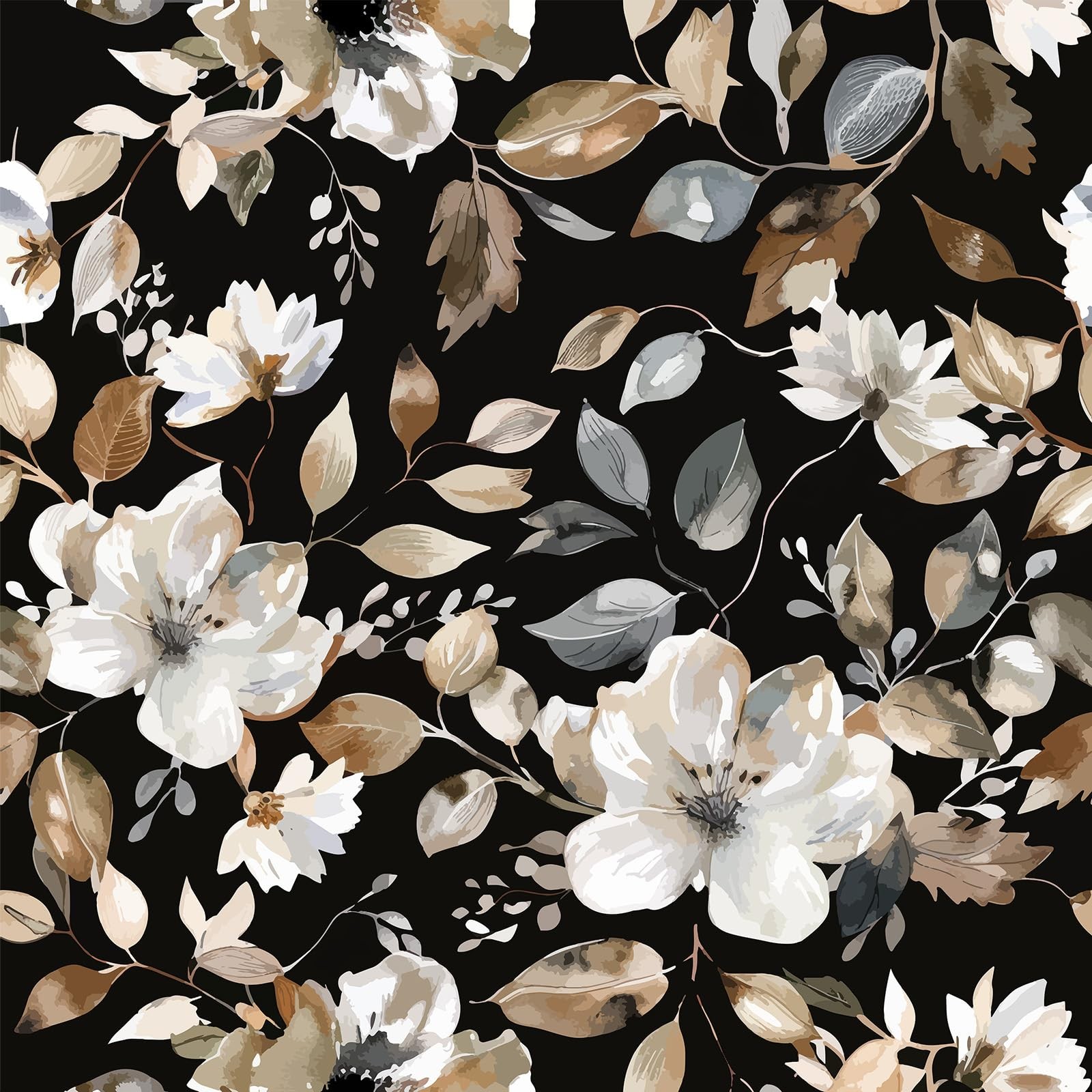 Wookmmy Vintage Dark Black Floral Peel 17.7″ x 70.8″, Black/White/Brown/Grey