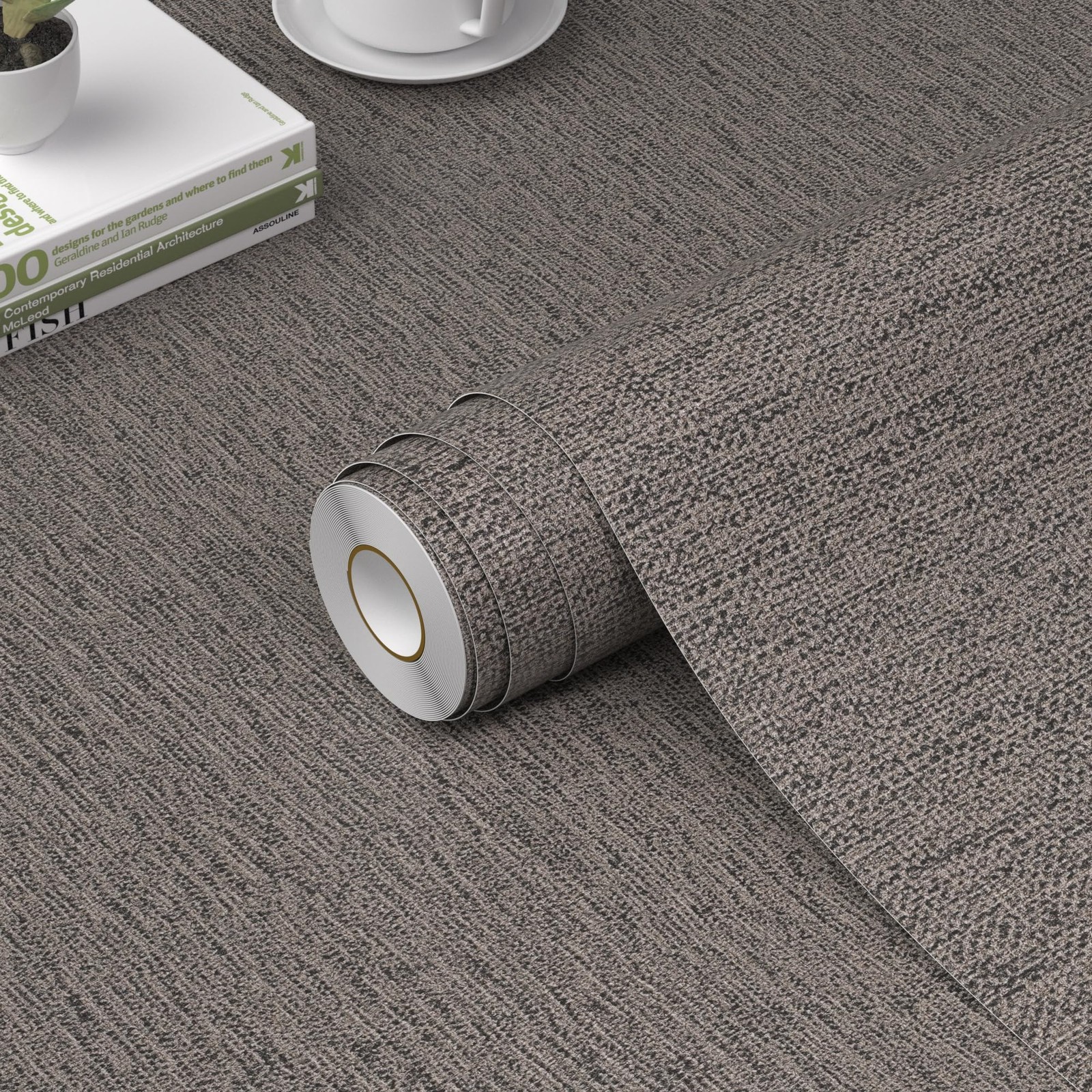 WADILE Grasscloth Peel and Stick Wallpaper 15.7in x 15.7″ x 78.7″, Brown Gray