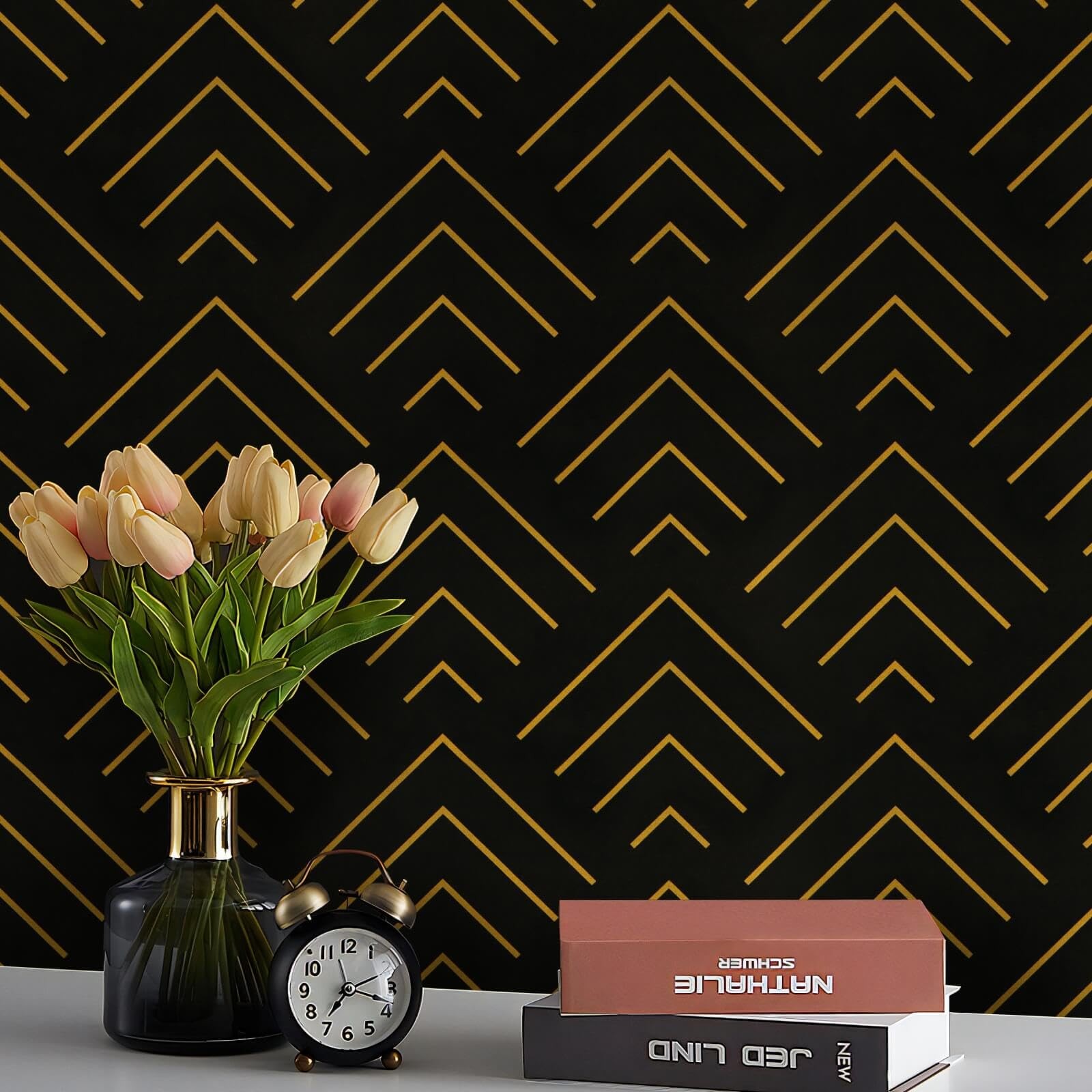 Heroad Peel and Stick Wallpaper 393″x17.3″ Black 17.3″ x 393″, Gold