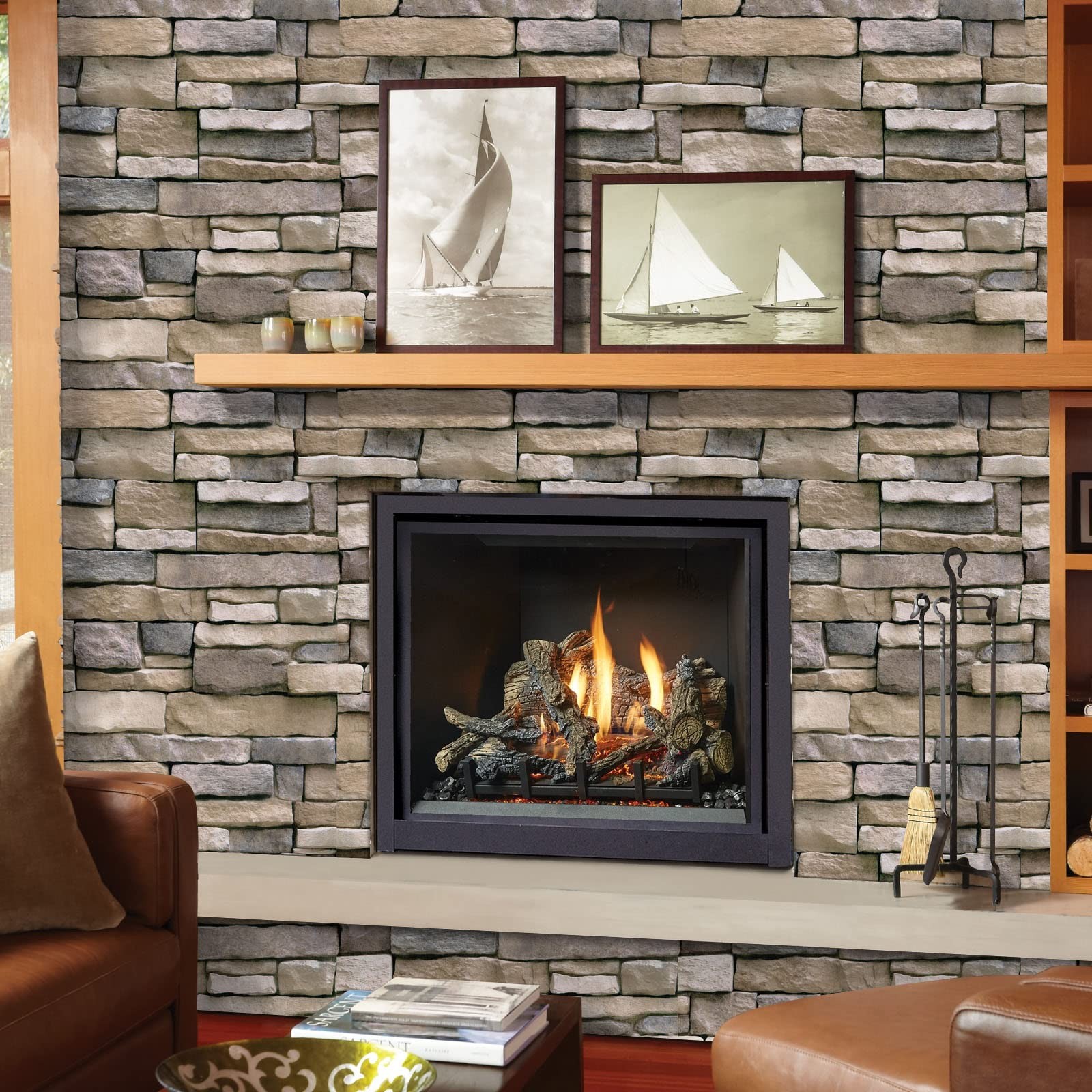 Abyssaly Stone Wallpaper Brick Peel and Stick 17.7″ x 118″, Brown