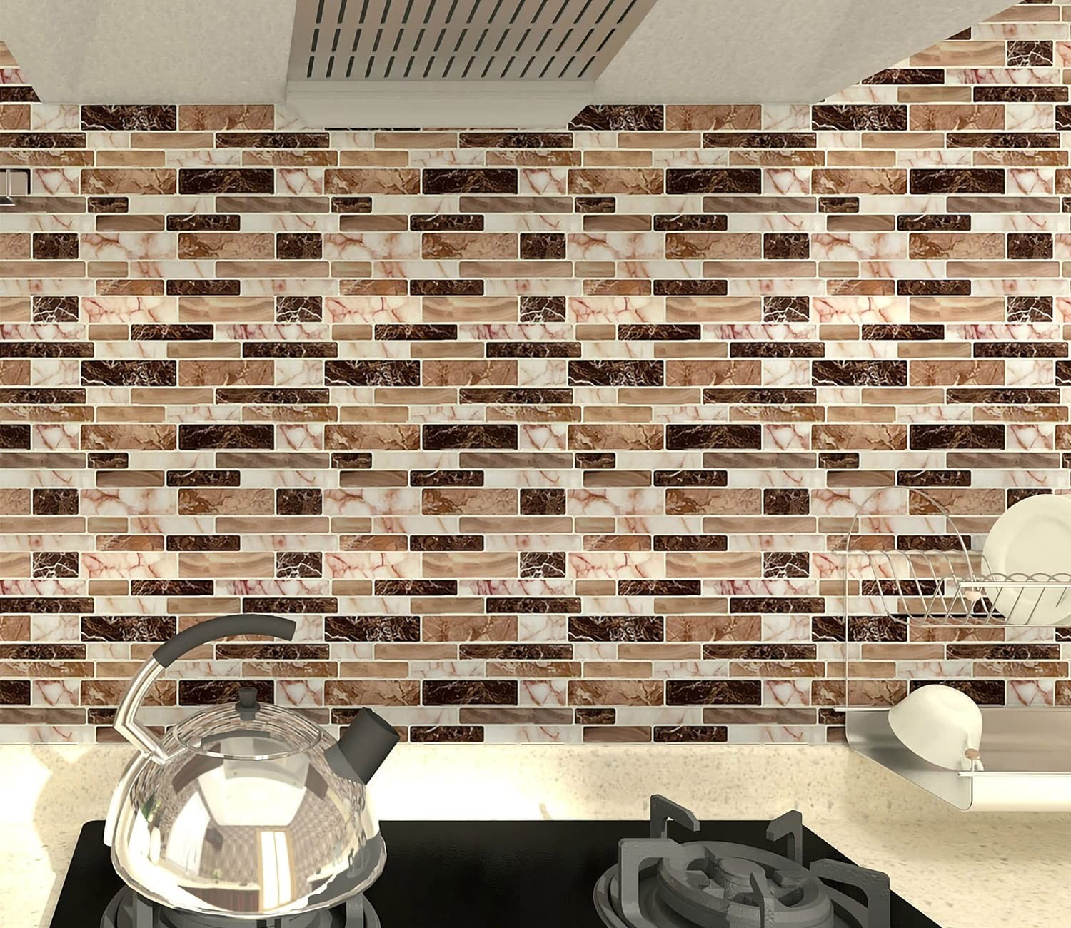 LONGKING 10-Sheet Peel and Stick Tile 12 inches x 12 inches, Light Brown