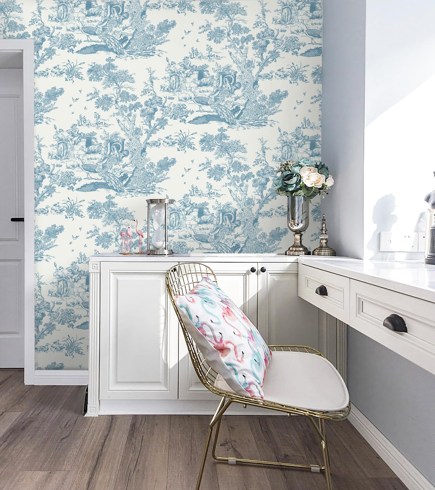 CiCiwind Peel and Stick Wallpaper Blue White 16″ x 78.7″,