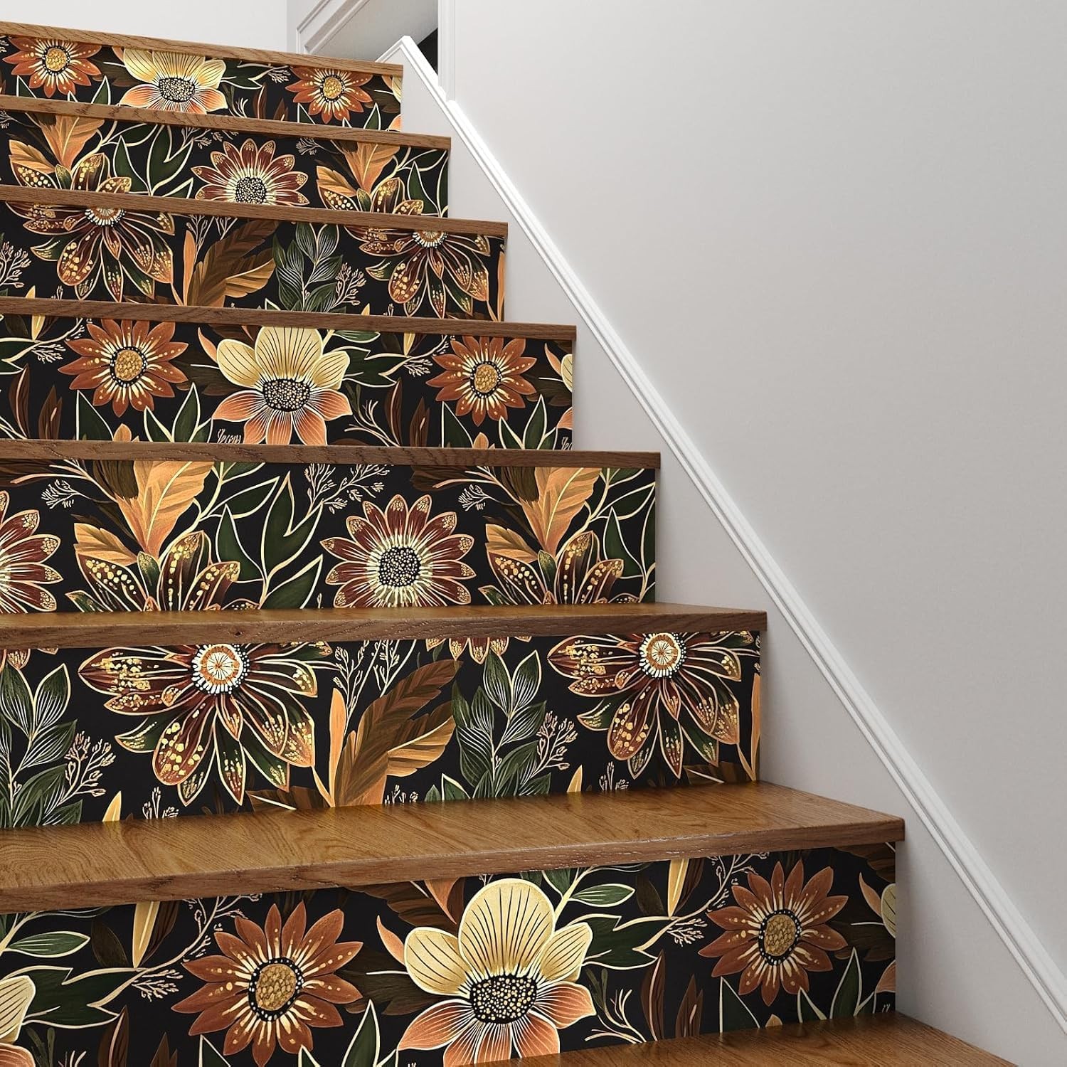 Laatse Boho Black Gold Floral Vintage Peel and 17.4″ x 118″, Black/Brown